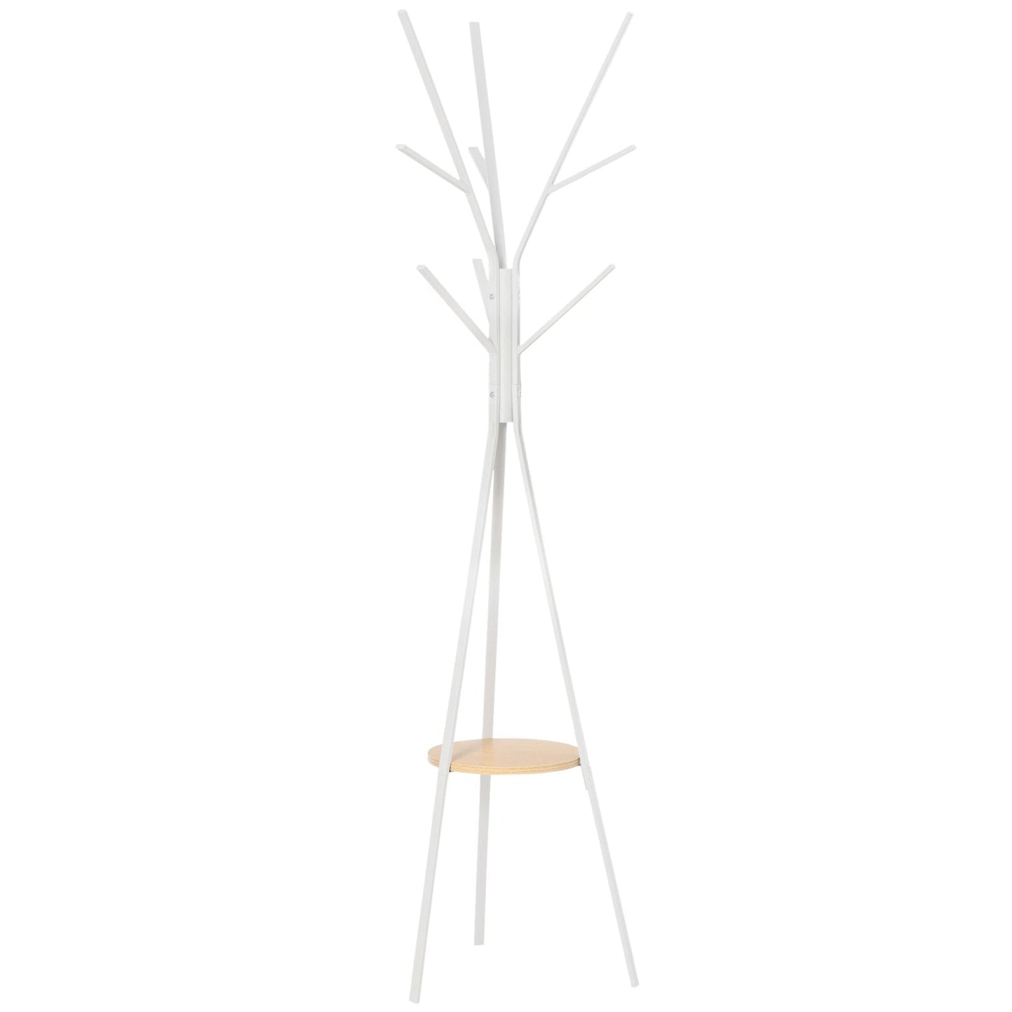 180cm Free Standing Metal Coat Rack Stand 9 Hooks Clothes Tree with 1 Shelf Hat Display Hall Tree Hanger Bag for Hallway Living Room White-0