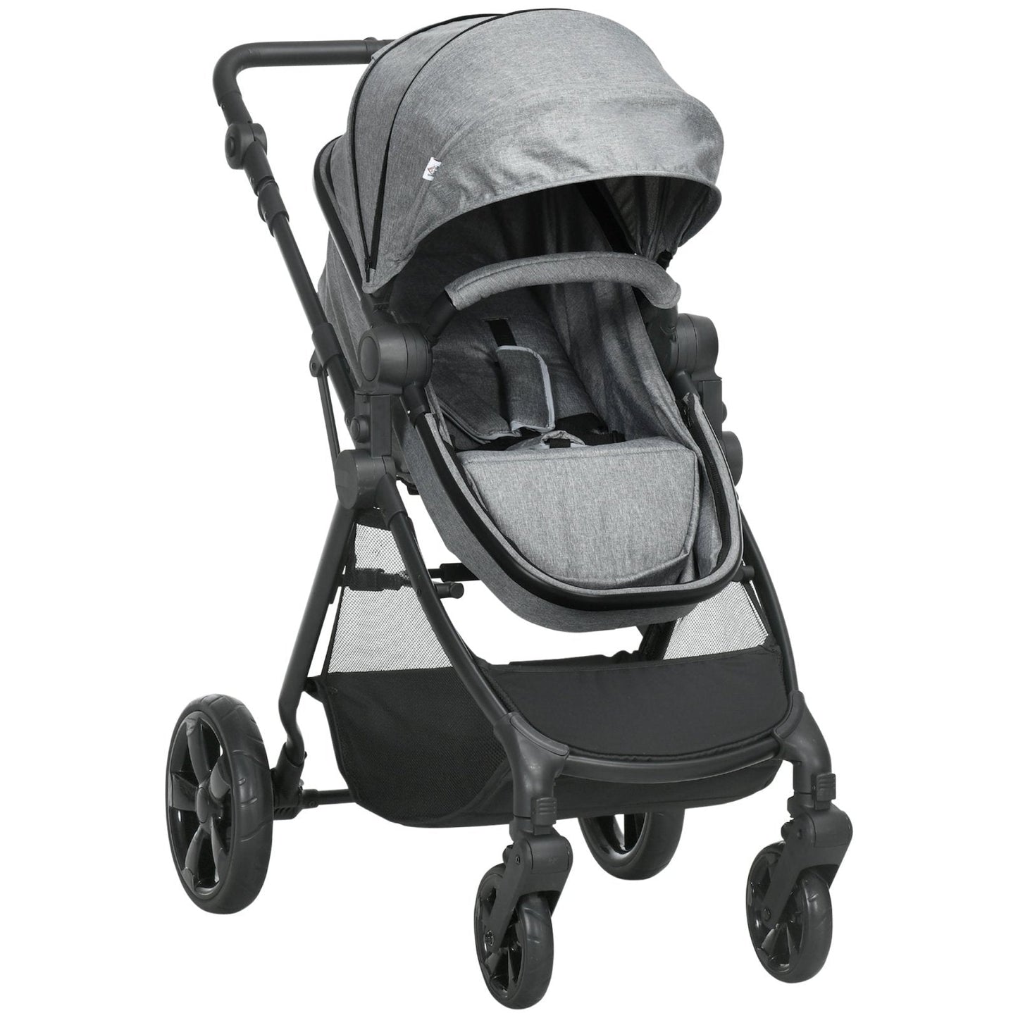2 in 1 Lightweight Pushchair w/ Reversible Seat, Foldable Travel Baby Stroller w/ Fully Reclining From Birth to 3 Years, 5-point Harness Grey-0