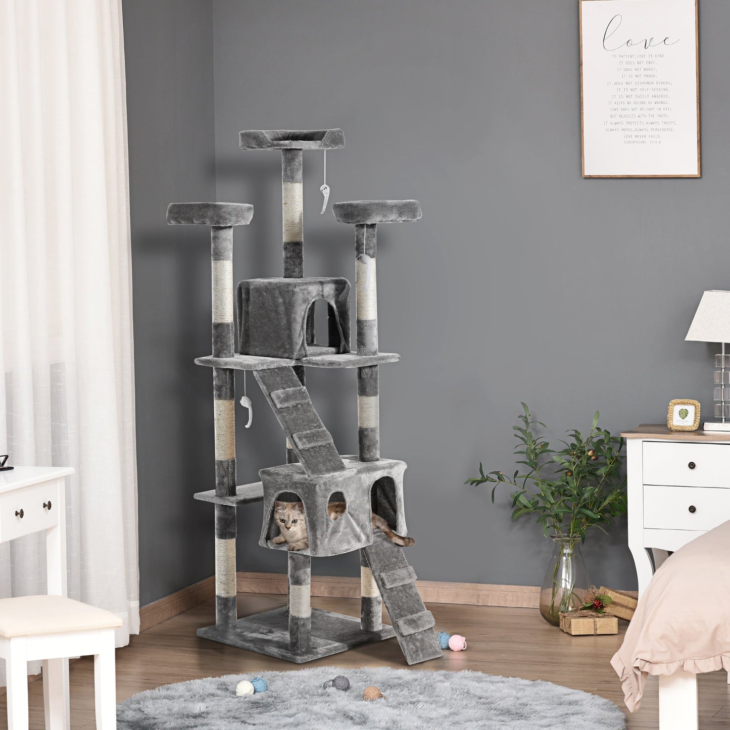 Cat Tree for Indoor Cats Kitten Kitty Scratching Scratcher Post Climbing Tower Activity Centre House Grey-1