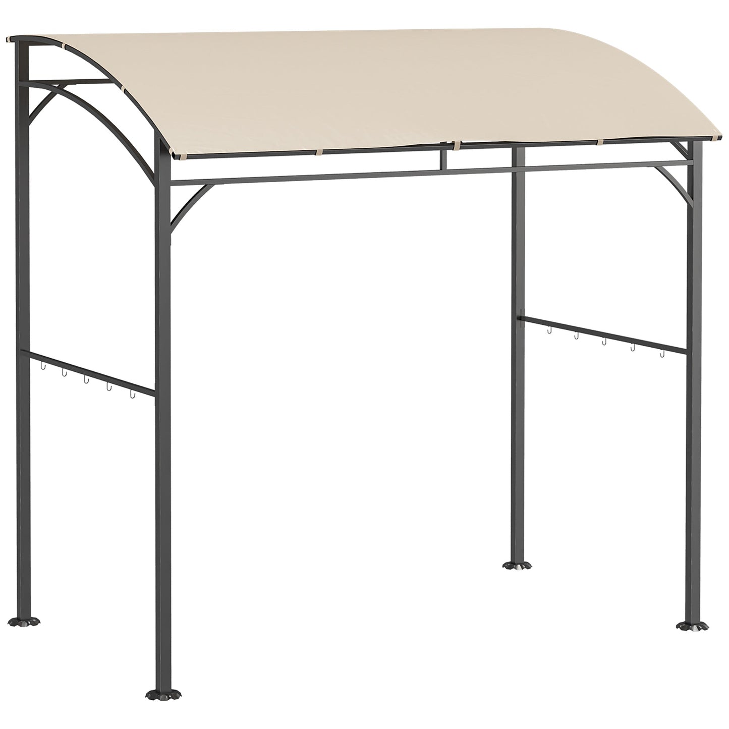 2.2 x 1.5 m BBQ Grill Gazebo Tent, Garden Grill with Metal Frame, Curved Canopy and 10 Hooks, Outdoor Sun Shade, Beige-0