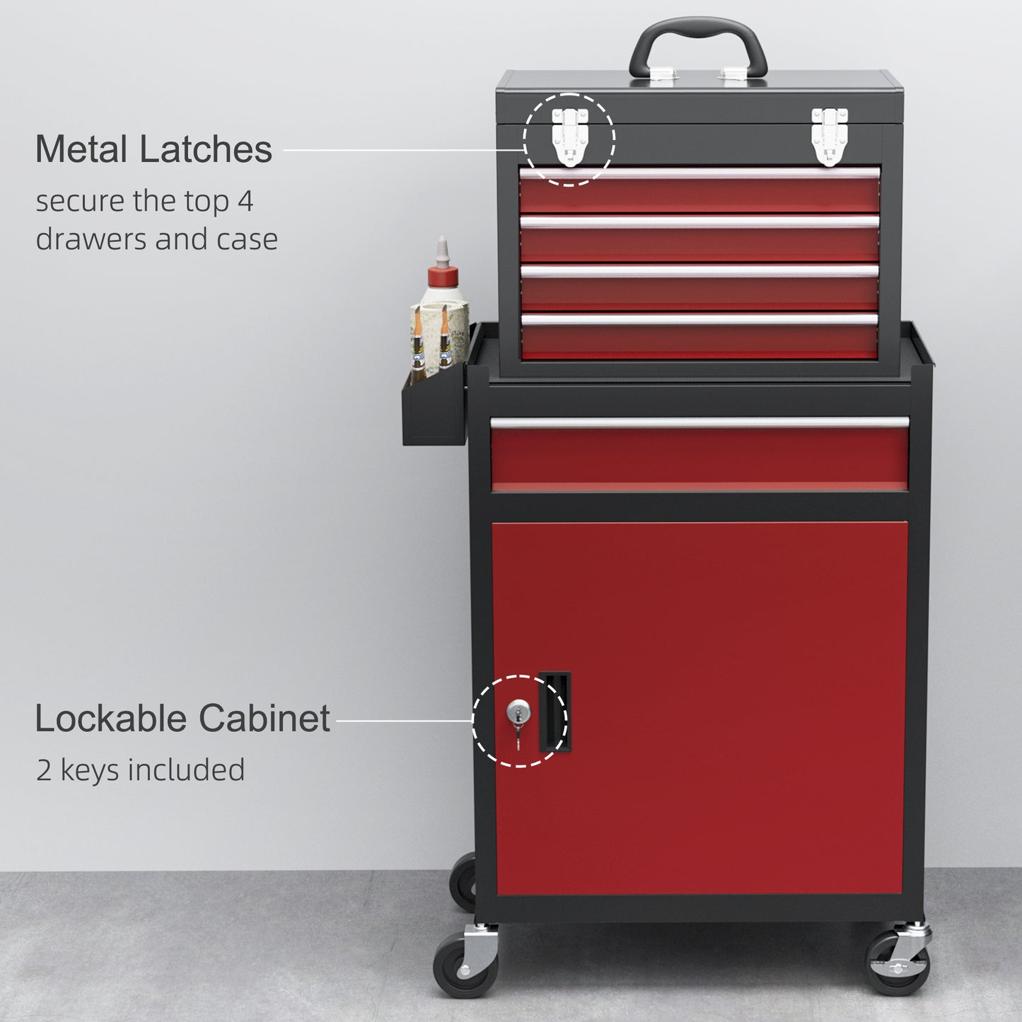 Rolling Tool Cabinet on Wheels w/ 5 Drawers & Lockable Cabinet, Portable Top Tool Chest & Roller Cabinet Combo for Workshop, Home | HOMCOM-4