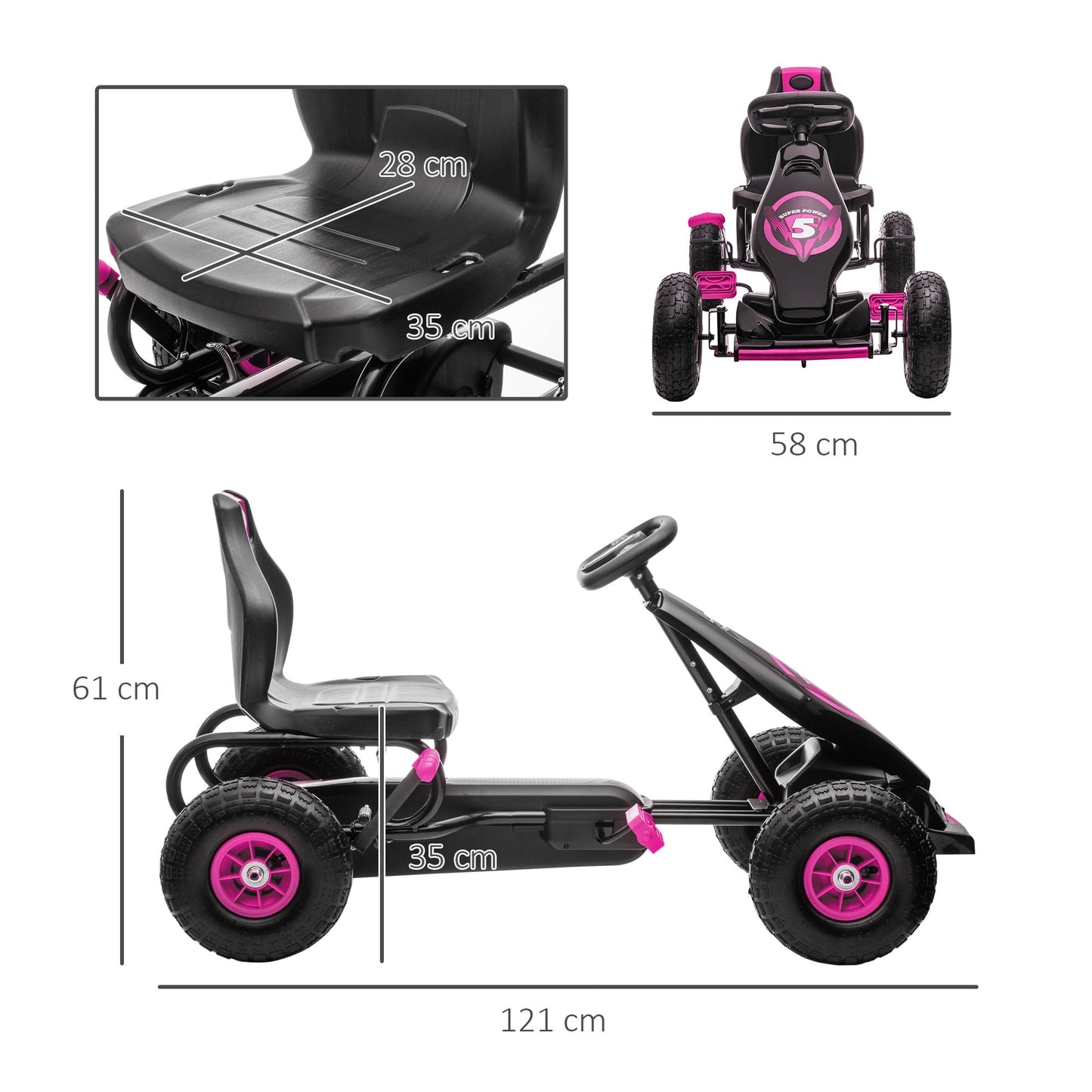 Children Pedal Go Kart, Racing Go Cart with Adjustable Seat, Inflatable Tyres, Shock Absorb, Handbrake, for Boys and Girls Ages 5-12, Pink-2