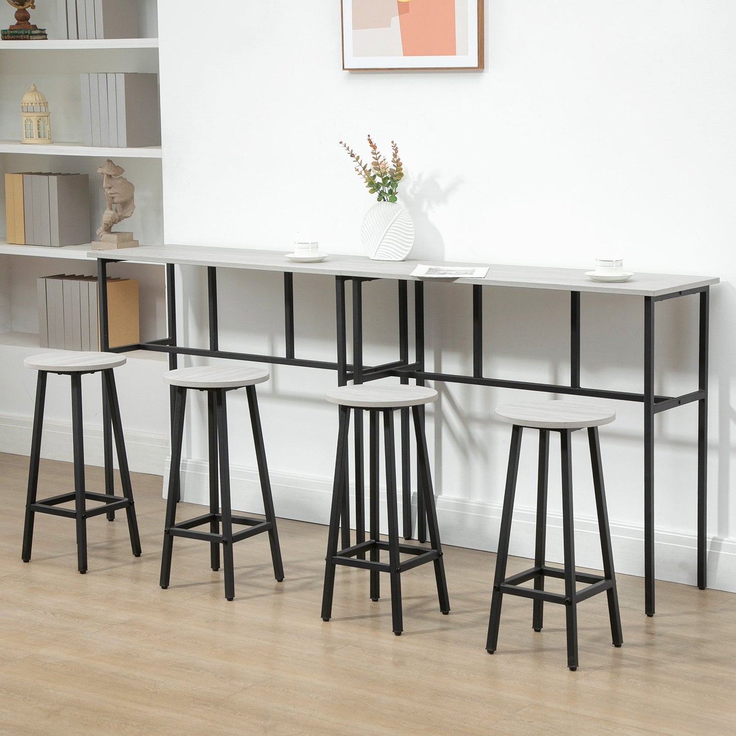 6-Piece Bar Table Set, 2 Breakfast Tables with 4 Stools, Counter Height Dining Tables & Chairs for Kitchen, Living Room, Grey-3