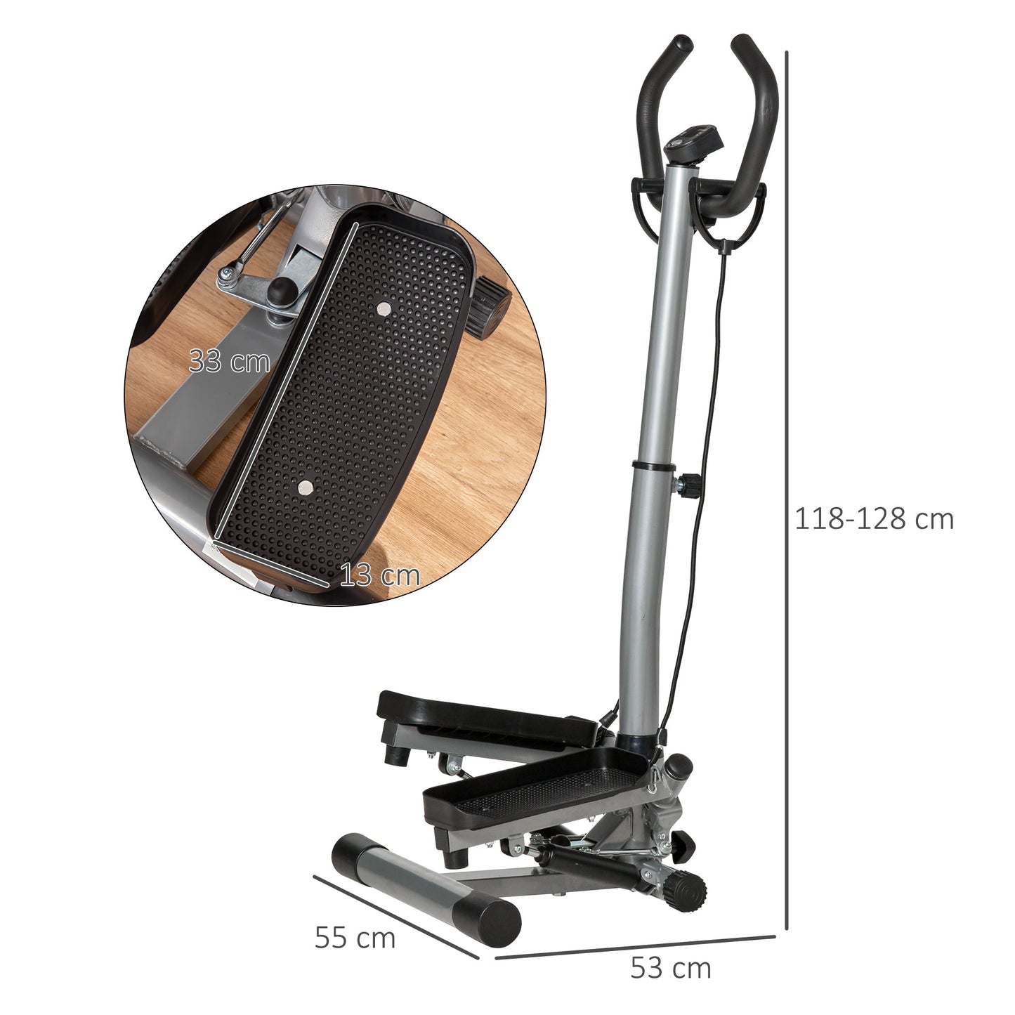Adjustable Twist Stepper Fitness Step Machine, LCD Screen, Height-Adjust Handlebars, Home Gym, Silver and Black-2