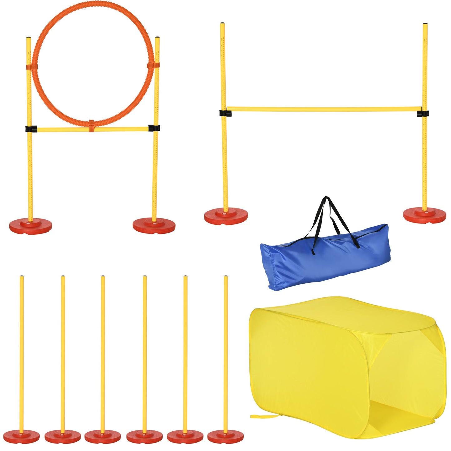 4PCs Portable Pet Agility Training Obstacle Set for Dogs w/ Adjustable Weave Pole, Jumping Ring, Adjustable High Jump, Tunnel-0