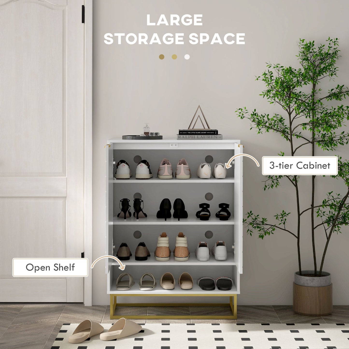 Shoe Storage Cabinet, Modern Shoe Cupboard with Open Shelf, Adjustable Shelf, 6 Vents, Shoe Rack for 12 Pairs of Shoes-3