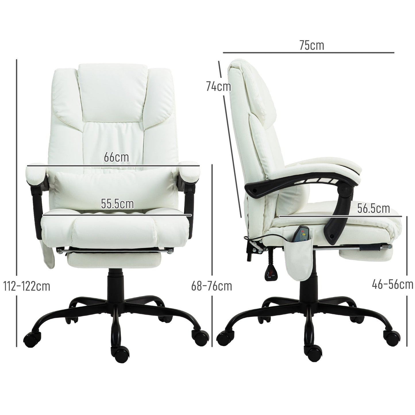 6-Point Massage Office Chair, PU Leather Desk Chair with Adjustable Height and Footrest for Home Office, White-2