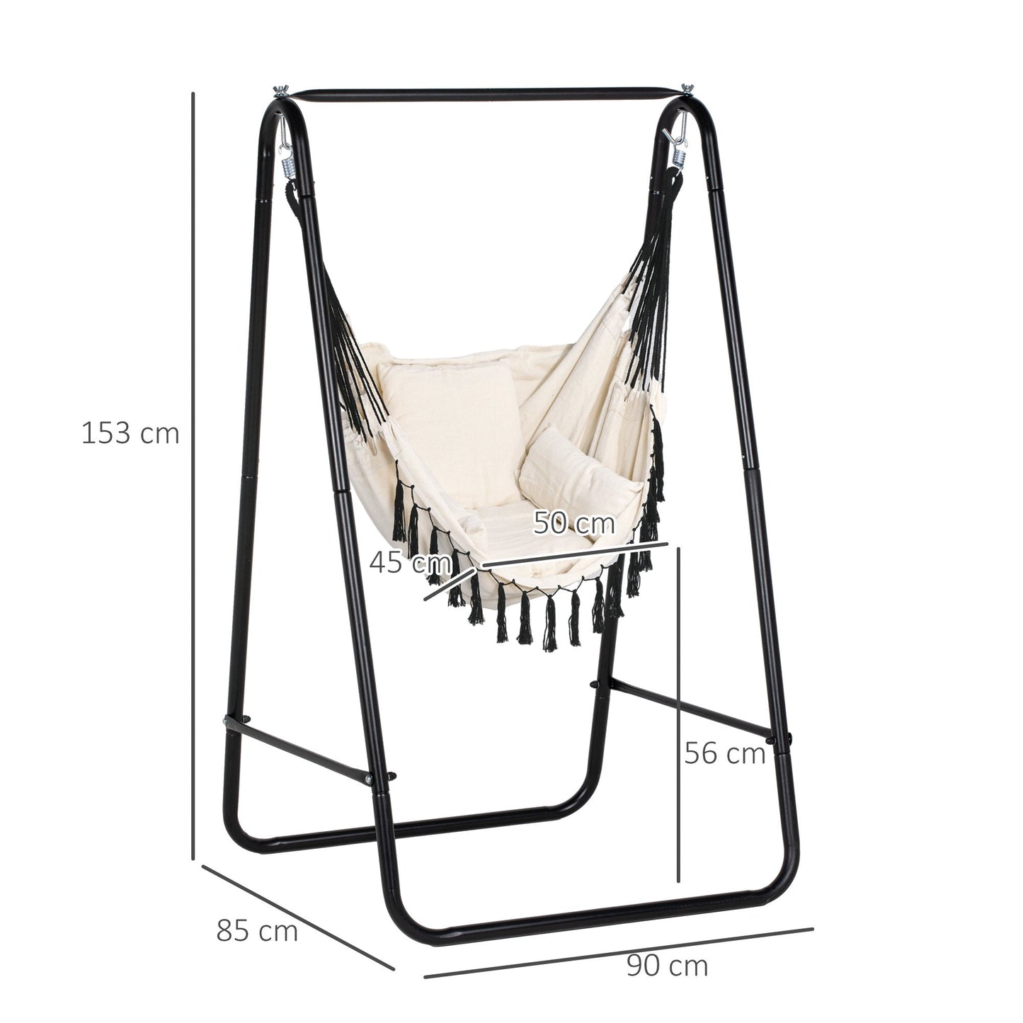 Hammock Chair with Stand, Hammock Swing Chair with Cushion, Cream White-2