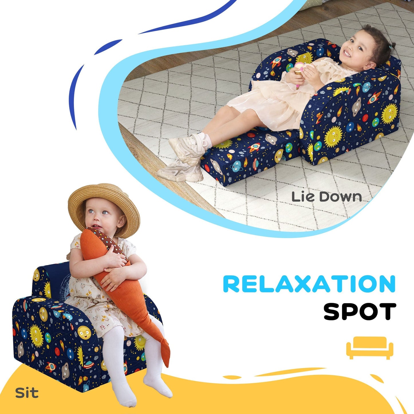 Foldable Toddler Chair Soft Snuggle Sponge Filled for Bedroom Playroom, Aged 18 Months to 3 Years - Dark Blue-3