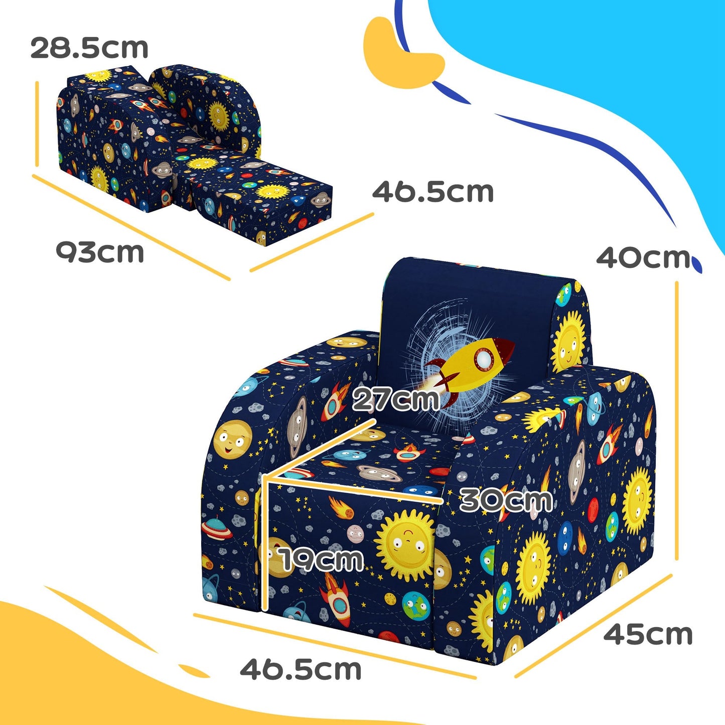 Foldable Toddler Chair Soft Snuggle Sponge Filled for Bedroom Playroom, Aged 18 Months to 3 Years - Dark Blue-2