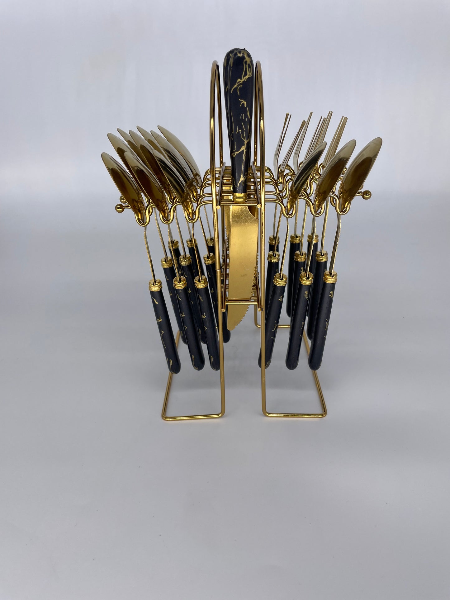 24 Piece Marble Effect Cutlery Set With Stand