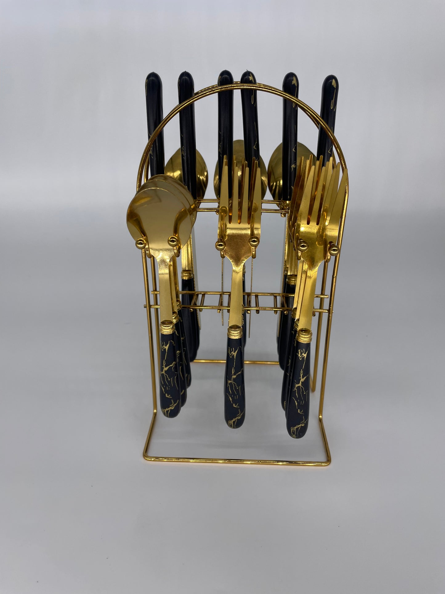 24 Piece Marble Effect Cutlery Set With Stand