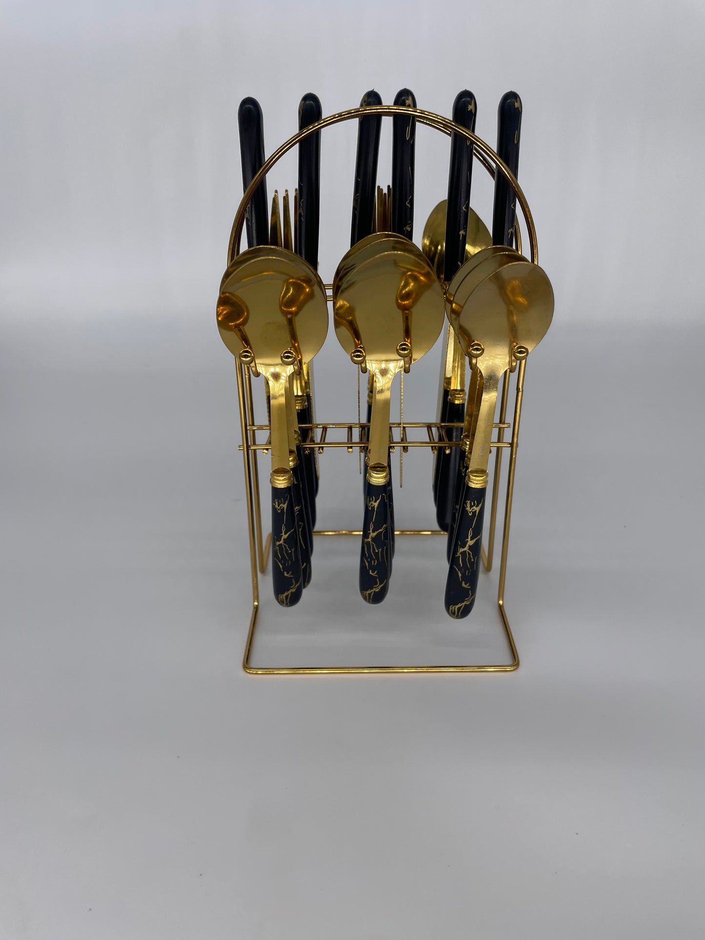 24 Piece Marble Effect Cutlery Set With Stand