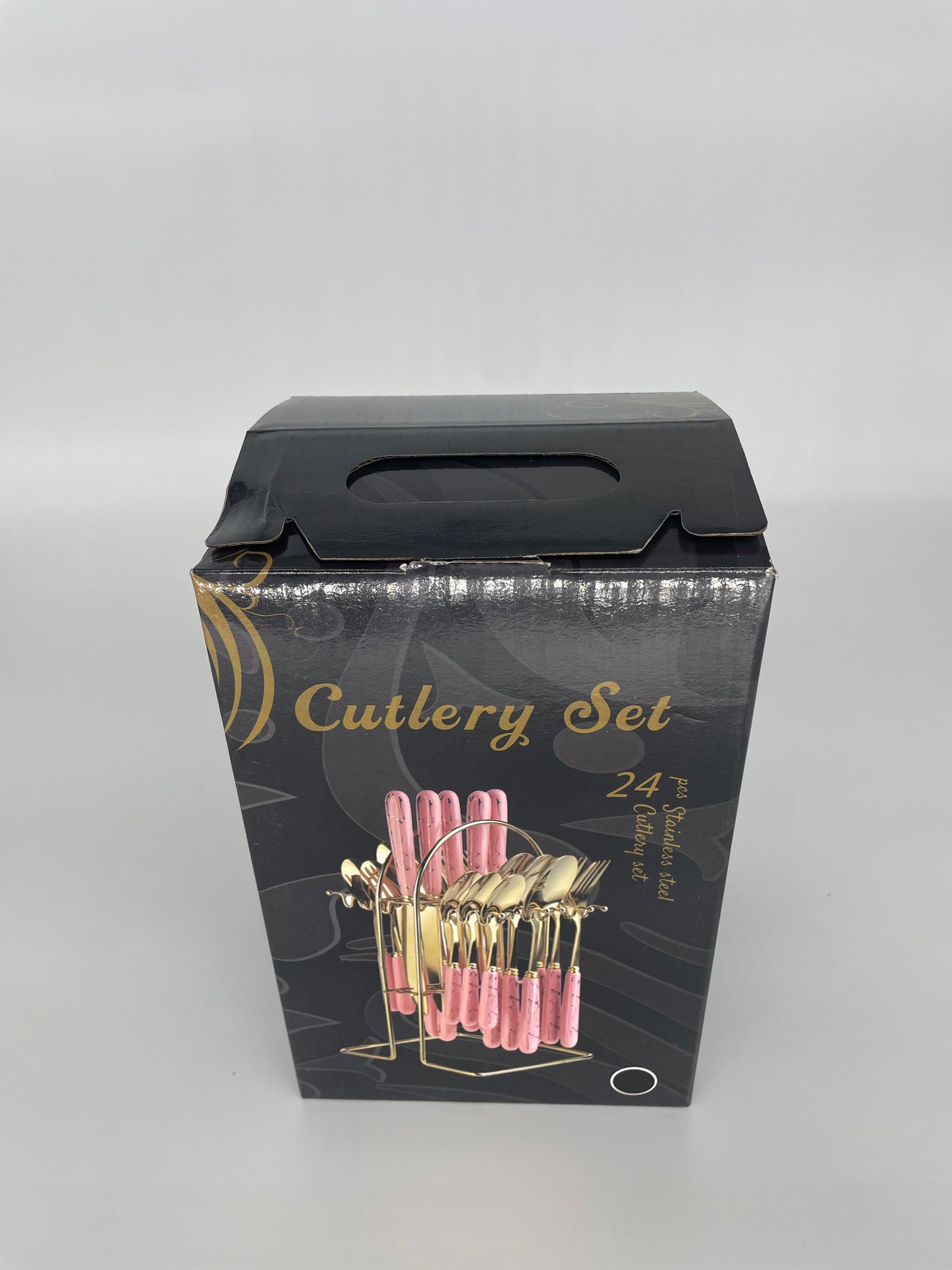 24 Piece Marble Effect Cutlery Set With Stand