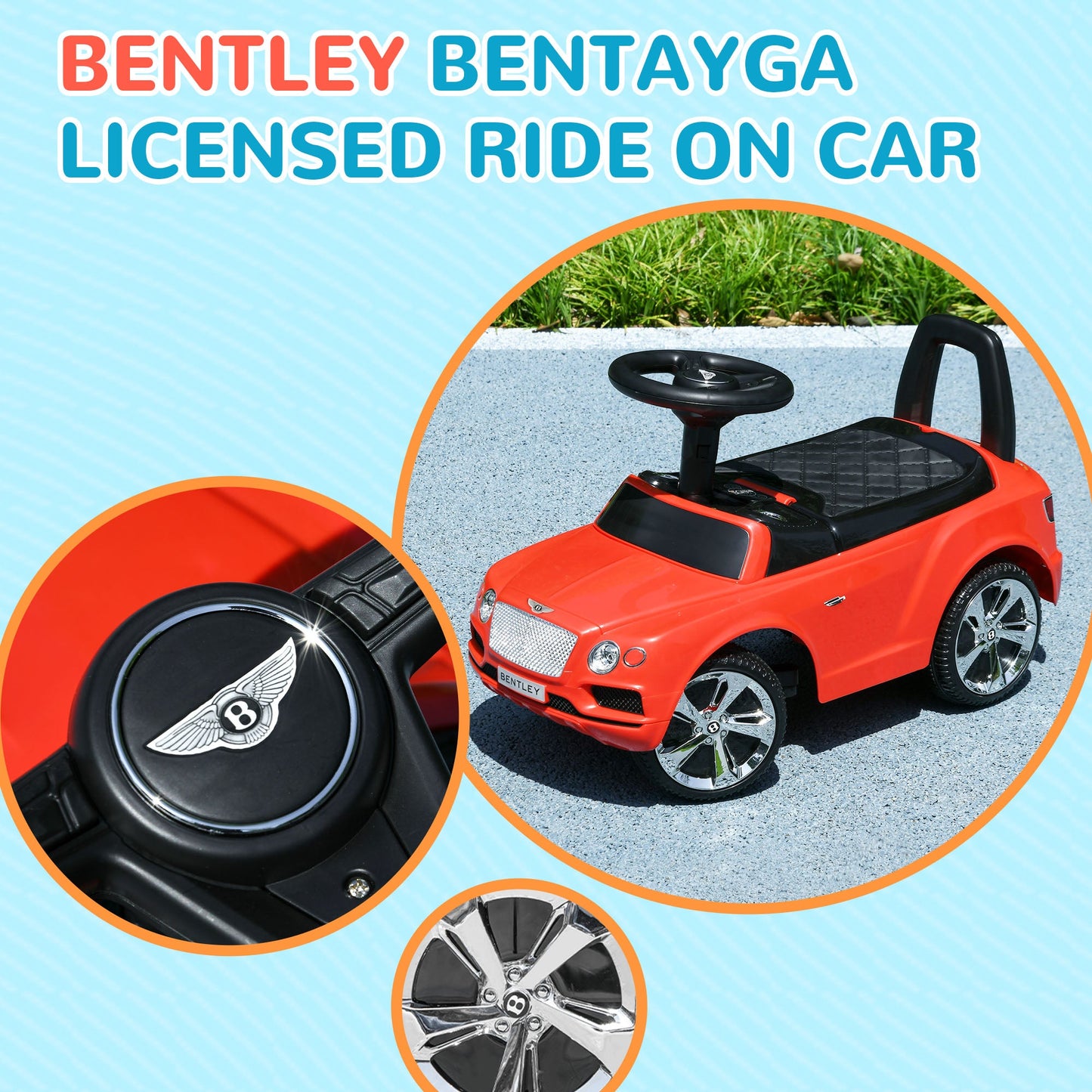 Bentley Bentayga Licensed Foot to Floor Ride on Car, Sliding Car Push Along Car w/ Under Seat Storage - Red-3