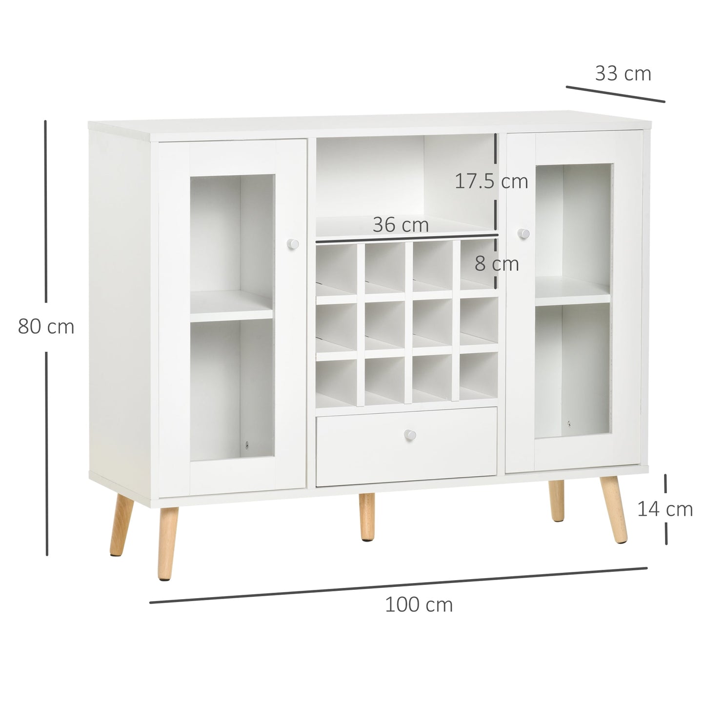 Modern Sideboard Storage Cabinet Kitchen Cupboard Dining Bar Server with Glass Doors, Drawer & 12-Bottle Wine Rack for Living Room, White-2