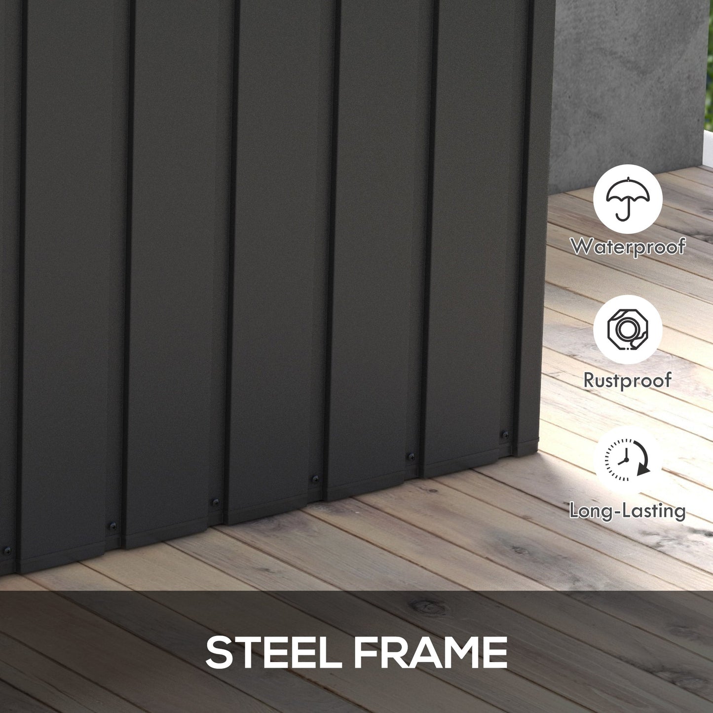 450L Galvanised Steel Garden Storage Box, with Wheels - Dark Grey-4