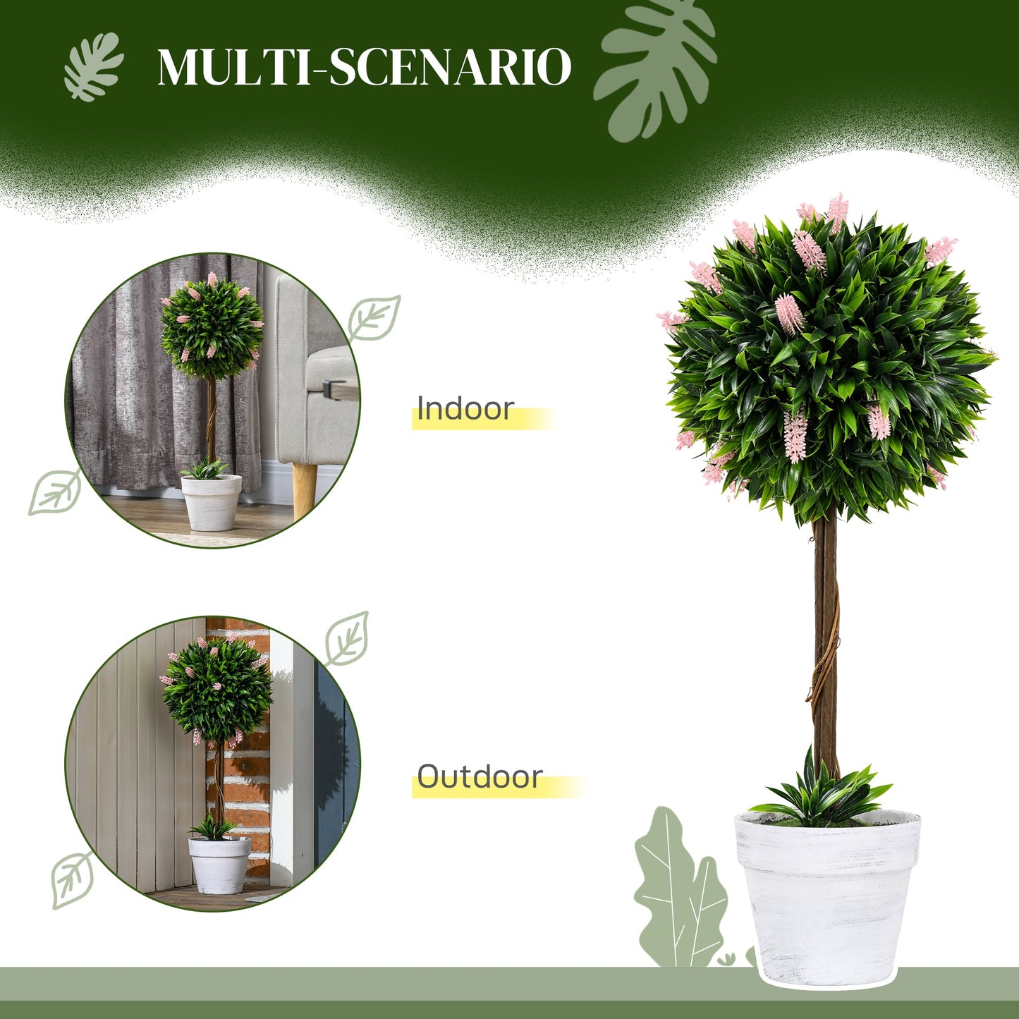 Set of 2 Decorative Artificial Plants Ball Trees with Flower for Home Indoor Outdoor Decor, 60cm ,Pink-4