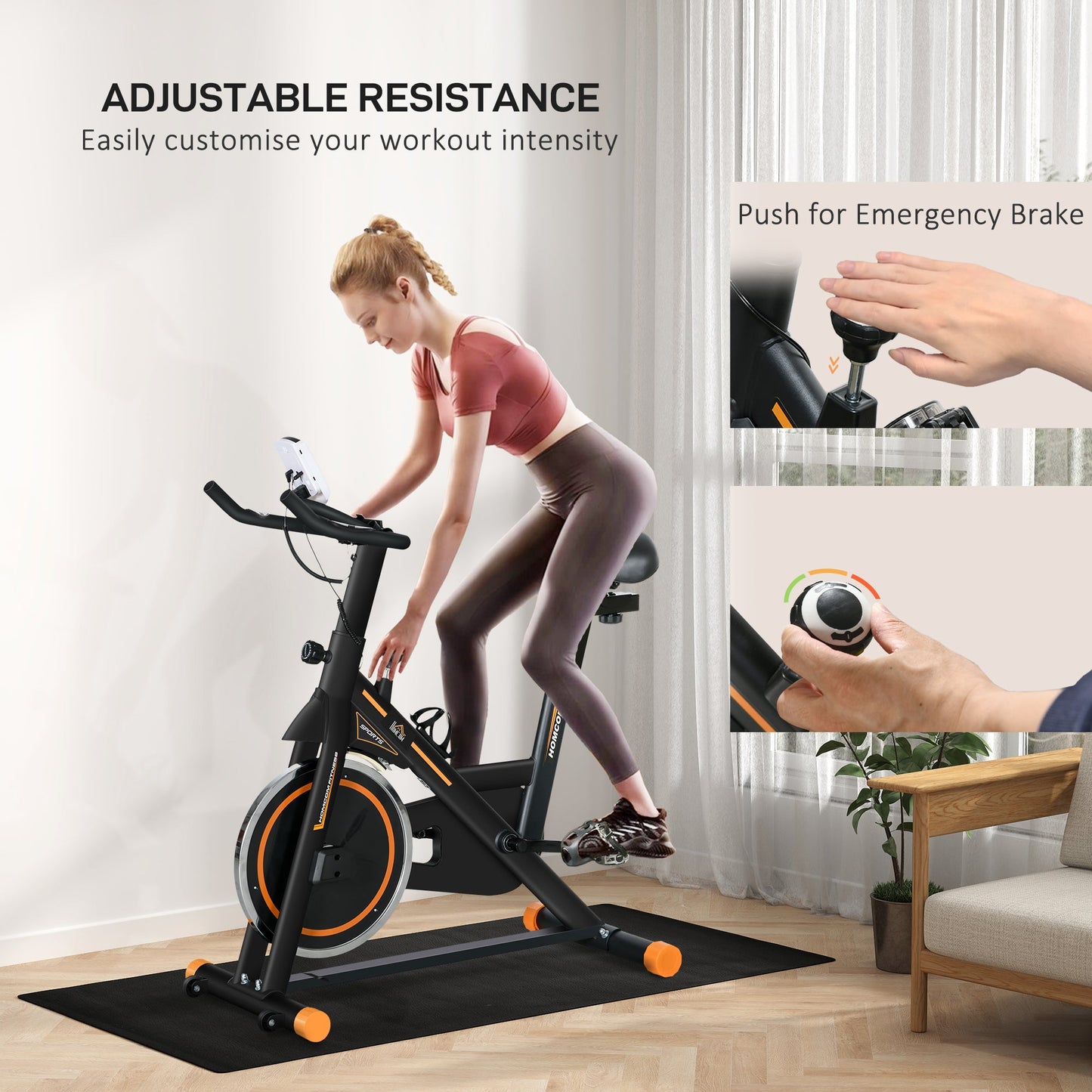 Exercise Bike, Indoor Cycling, with LCD Display, Heart Rate, Sensor - Black and Orange-4