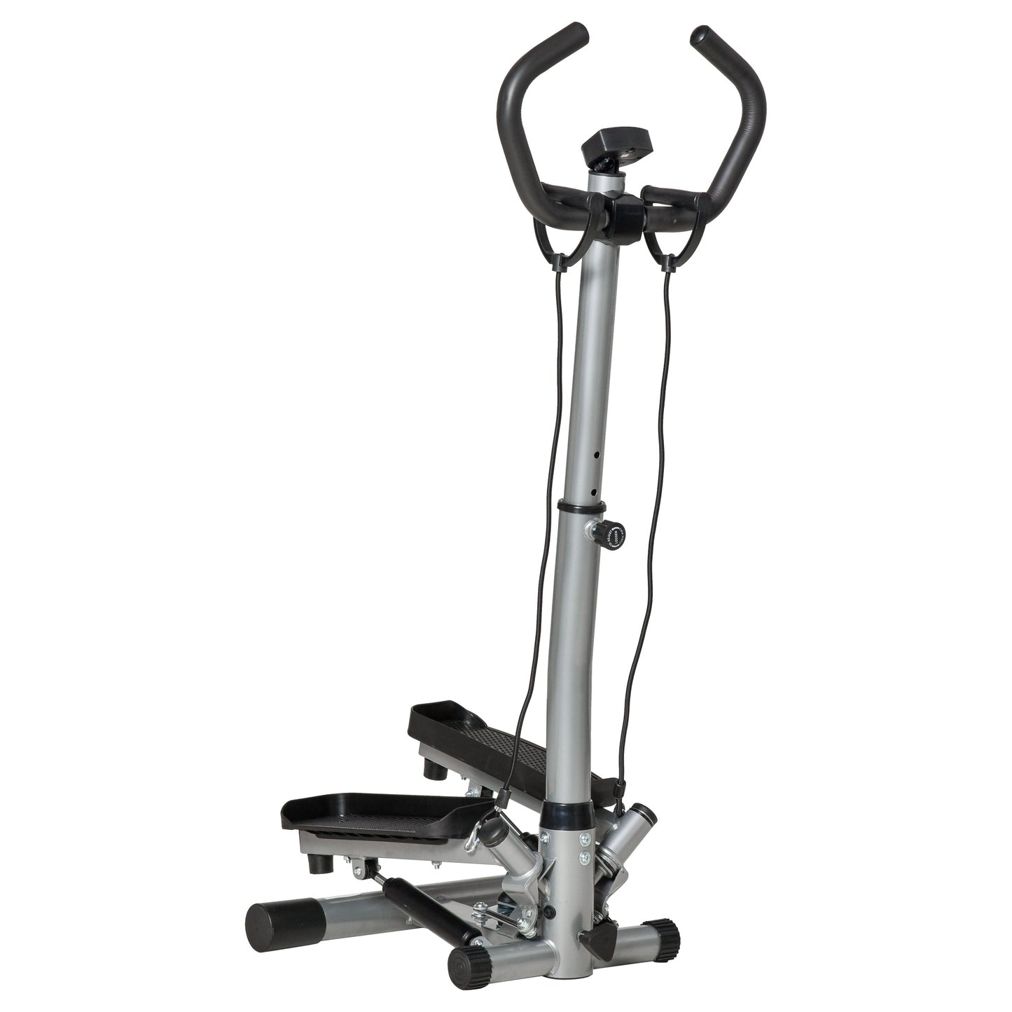 Adjustable Twist Stepper Fitness Step Machine, LCD Screen, Height-Adjust Handlebars, Home Gym, Silver and Black-0