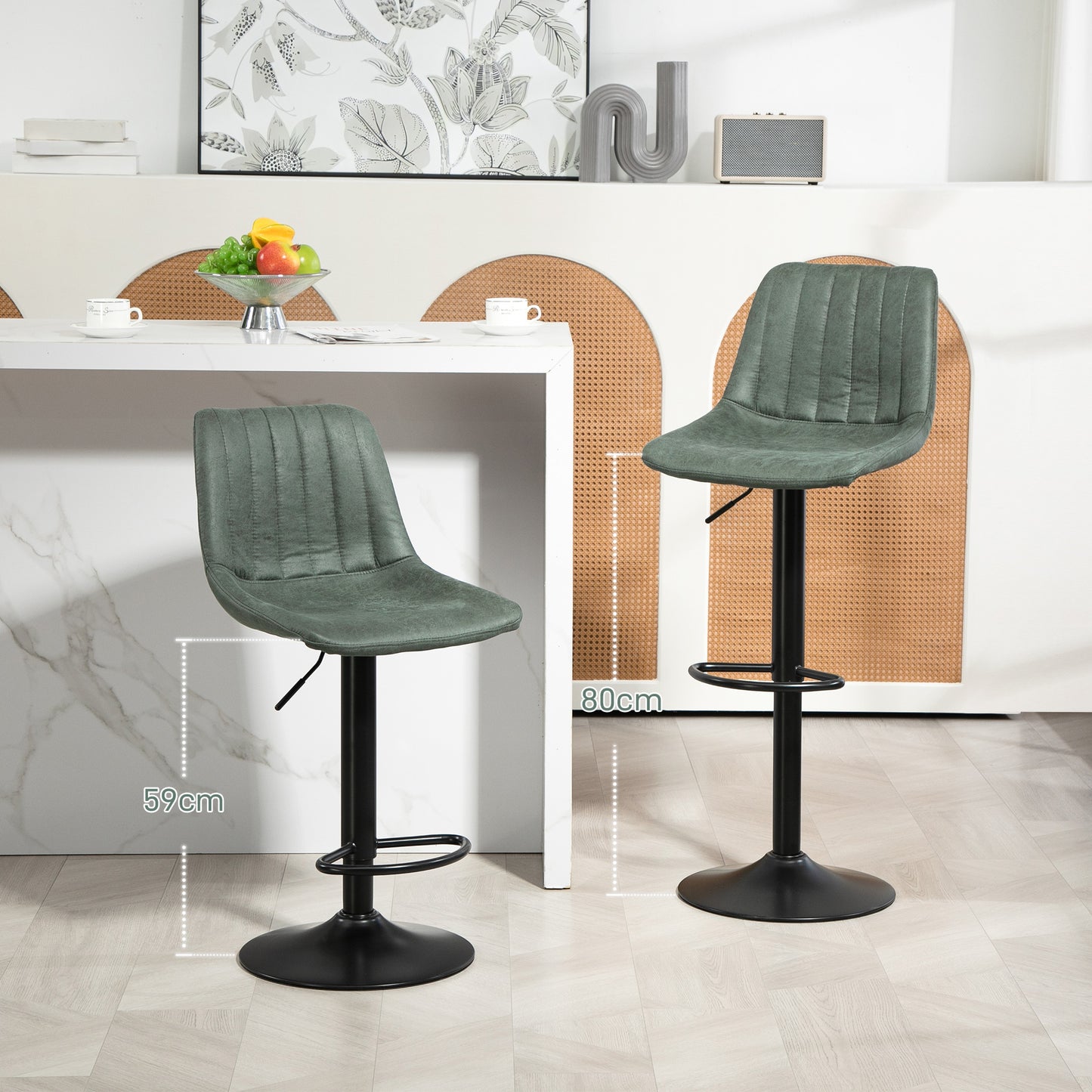 Adjustable Bar Stools Set of 2 Counter Height Barstools Dining Chairs 360° Swivel with Footrest for Home Pub, Green by HOMCOM-2