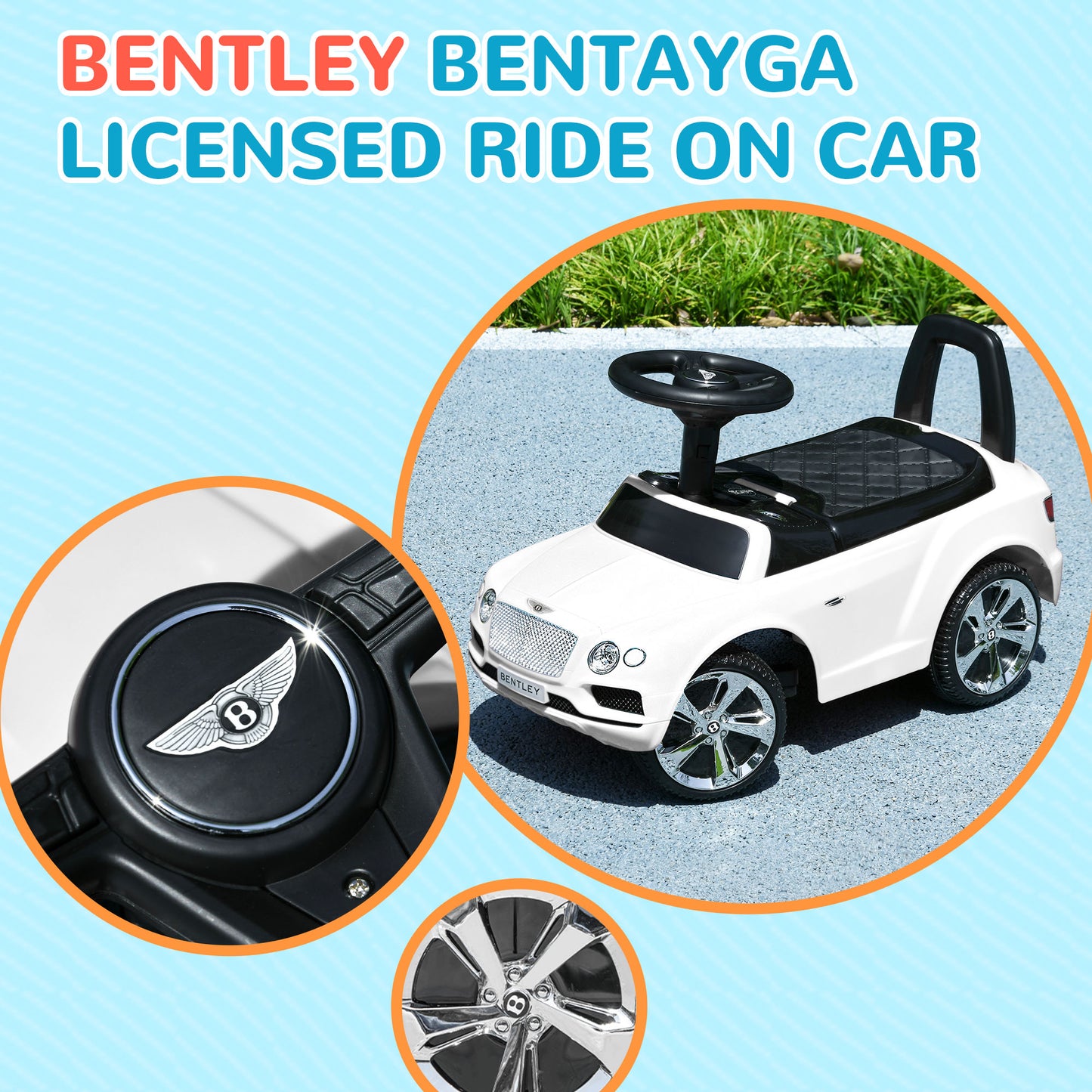 Bentley Bentayga Licensed Foot to Floor Ride on Car, Sliding Car Push Along Car with Under Seat Storage in White by AIYAPLAY-2