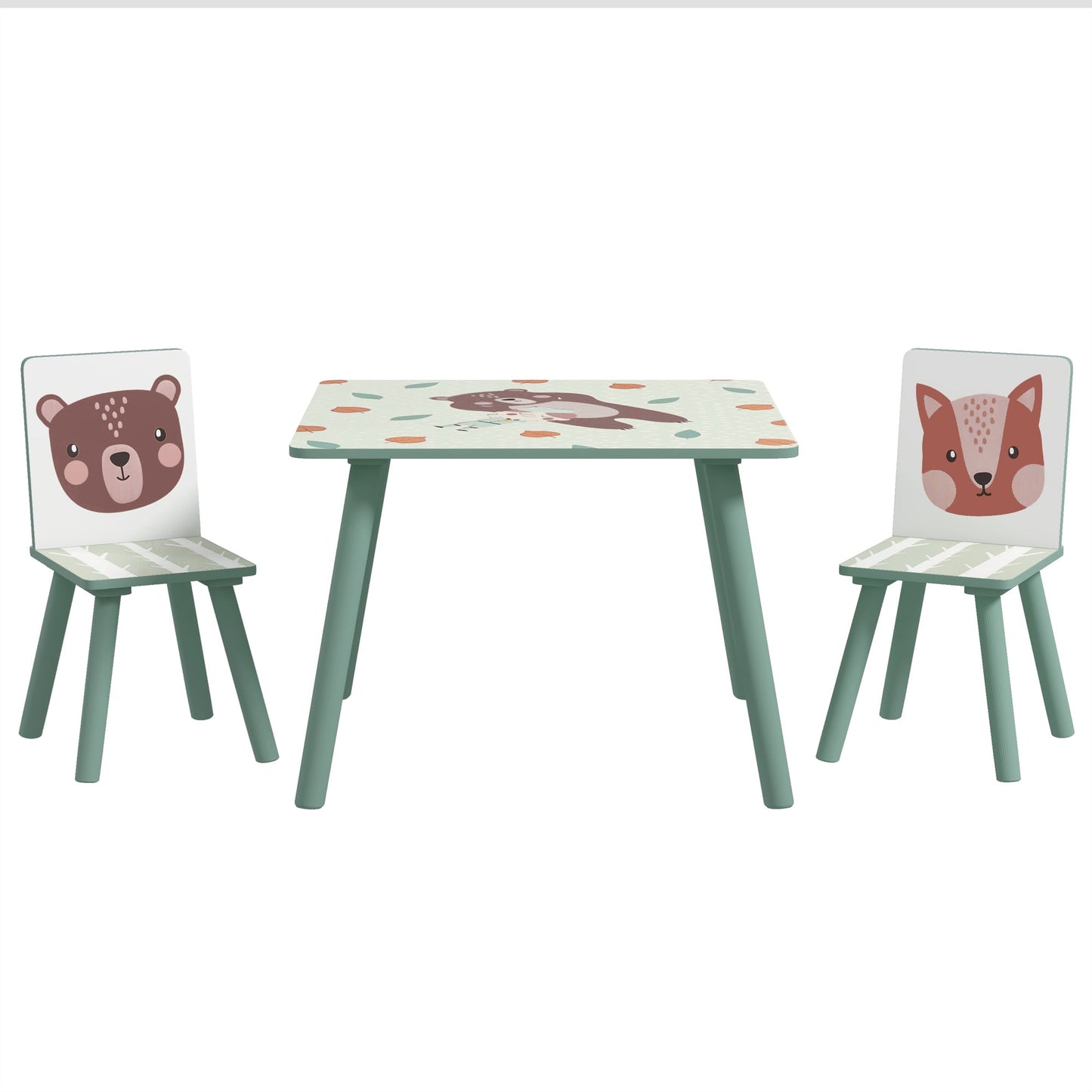 Kids Table and Chairs, Children Desk with 2 Chairs, 3 Pieces Toddler Activity Furniture Set for Bedroom, Nursery, Playroom, Green-0