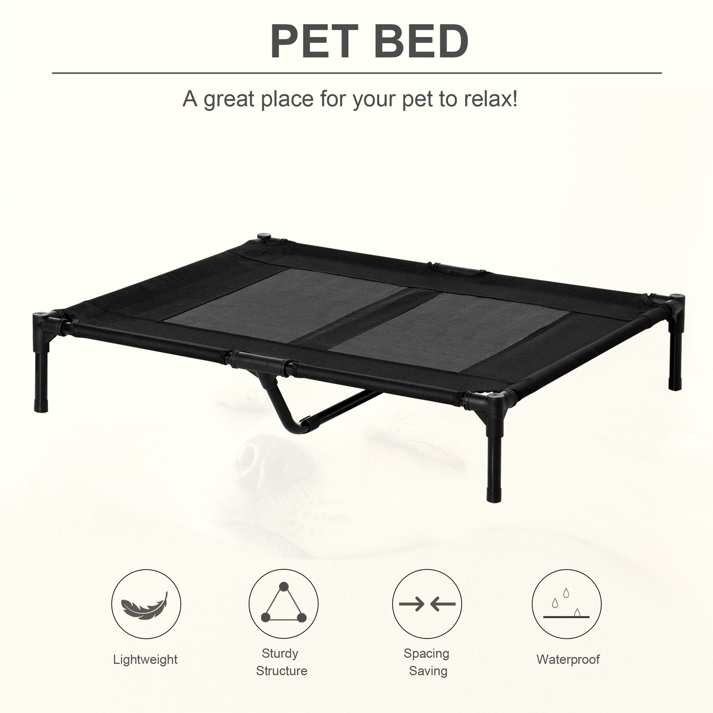 Large Elevated Dog Bed Cat Elevated Lifted Cooling Portable Camping Basket Outdoor Indoor Mesh Pet Cot Metal Frame, Black-3