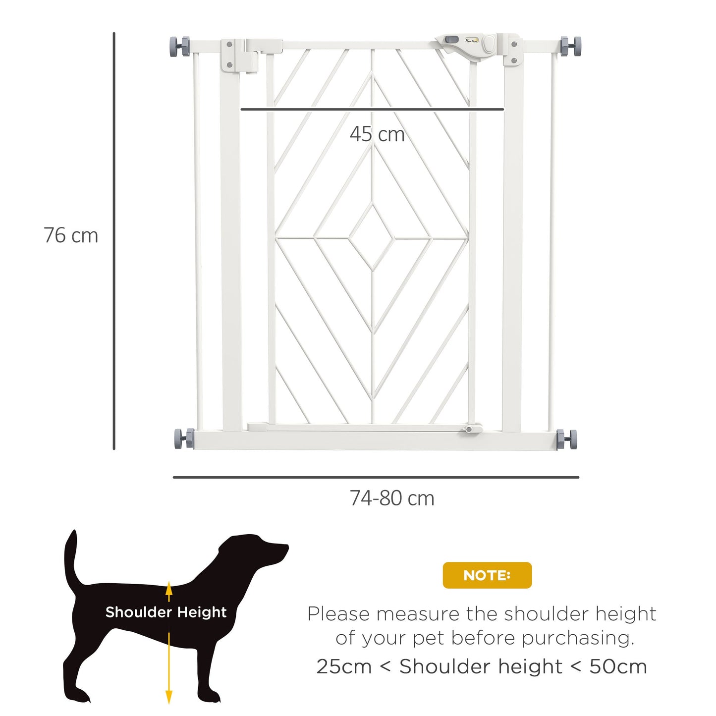 Pressure Fit Stair Gate, Dog Gate, with Auto Closing Door, Double Locking, Easy Installation, Openings 74-80cm - White-2