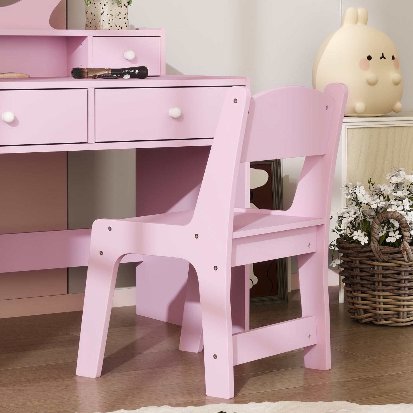 AIYAPLAY Kids Dressing Table Set Kids Make up Table with Stool and Mirror, Storage Drawers, Gift for Aged 3-8-6