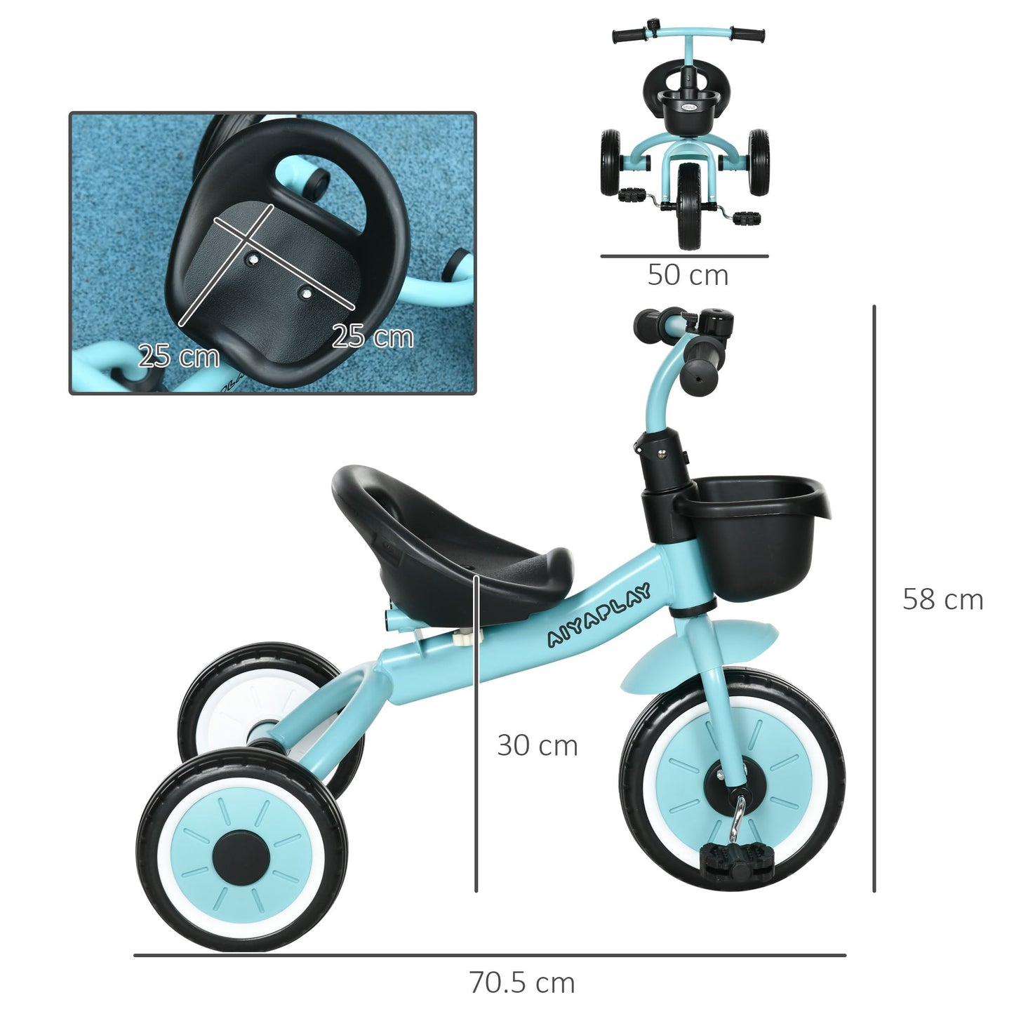 Kids Trike, Tricycle, with Adjustable Seat, Basket, Bell, for Ages 2-5 Years - Blue-2