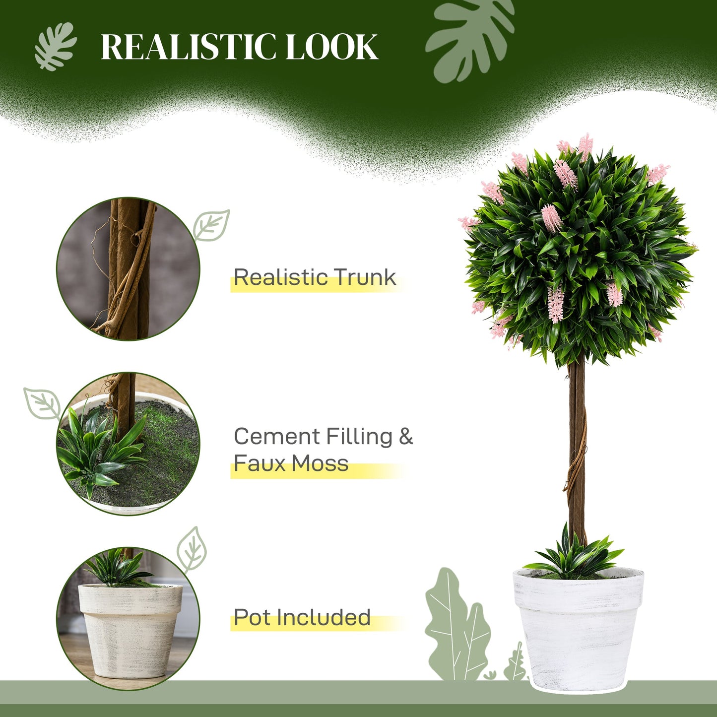 Set of 2 Decorative Artificial Plants Ball Trees with Flower for Home Indoor Outdoor Decor, 60cm ,Pink-3