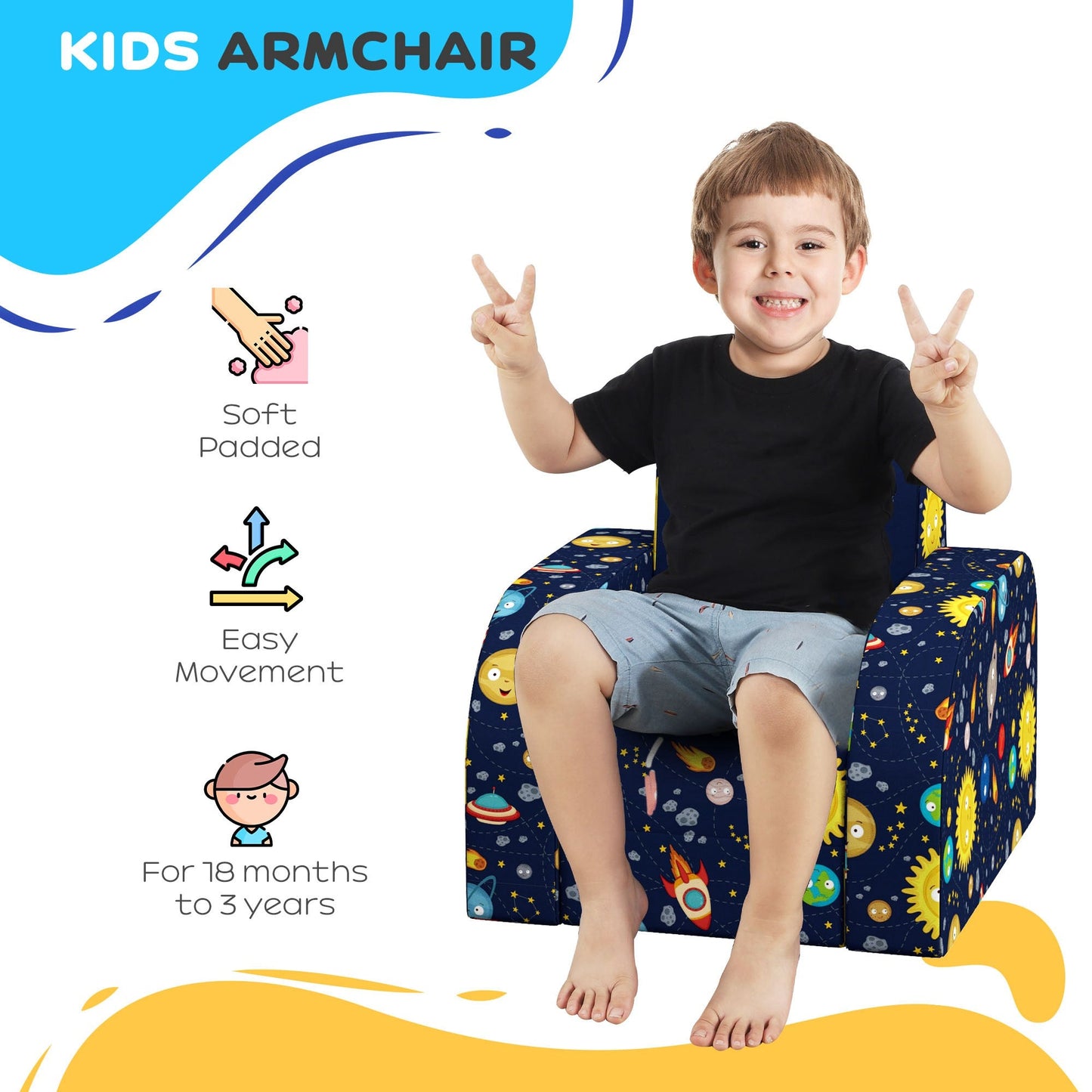 Foldable Toddler Chair Soft Snuggle Sponge Filled for Bedroom Playroom, Aged 18 Months to 3 Years - Dark Blue-4