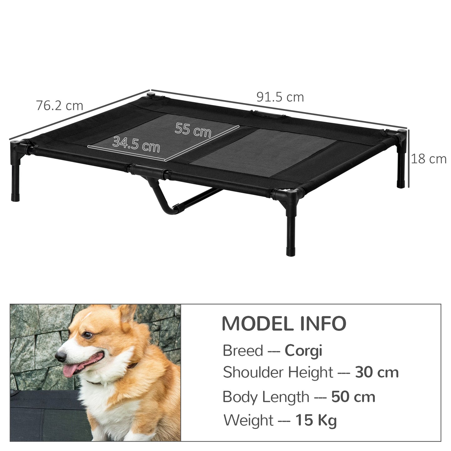 Large Elevated Dog Bed Cat Elevated Lifted Cooling Portable Camping Basket Outdoor Indoor Mesh Pet Cot Metal Frame, Black-2