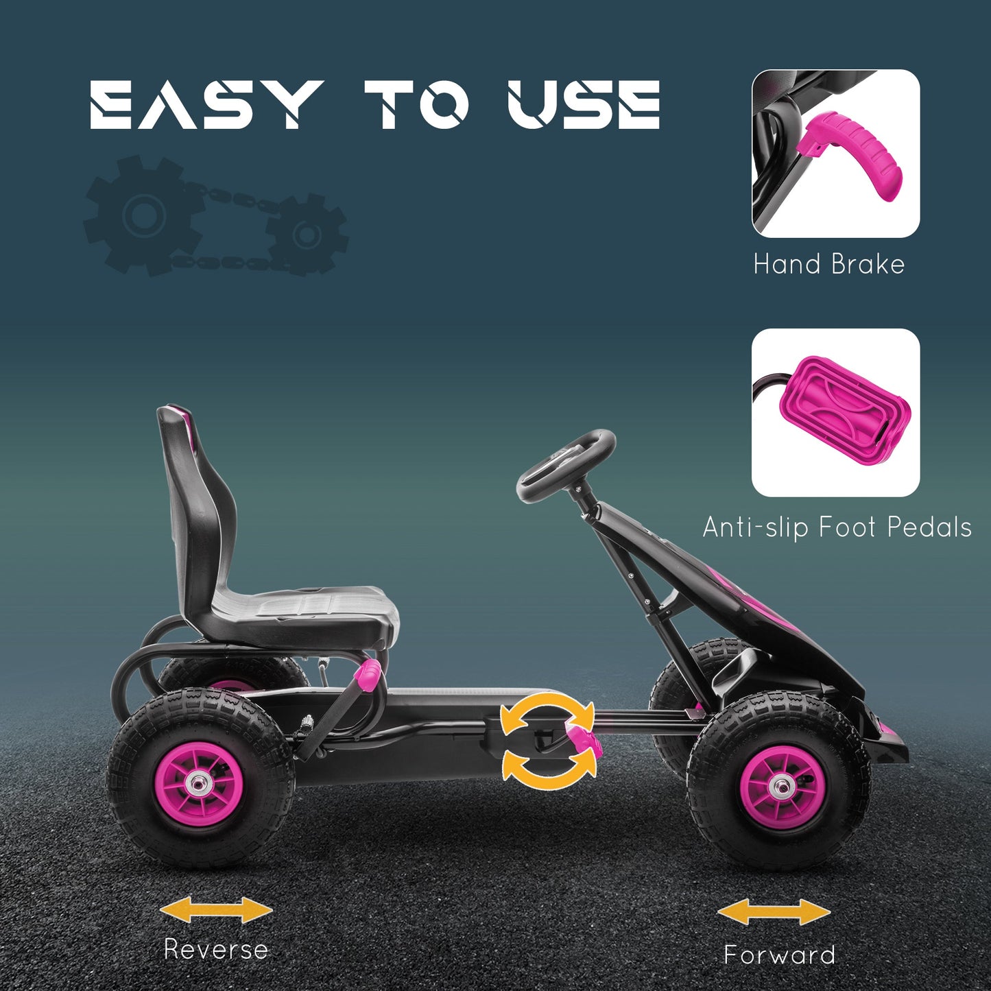 Children Pedal Go Kart, Racing Go Cart with Adjustable Seat, Inflatable Tyres, Shock Absorb, Handbrake, for Boys and Girls Ages 5-12, Pink-4
