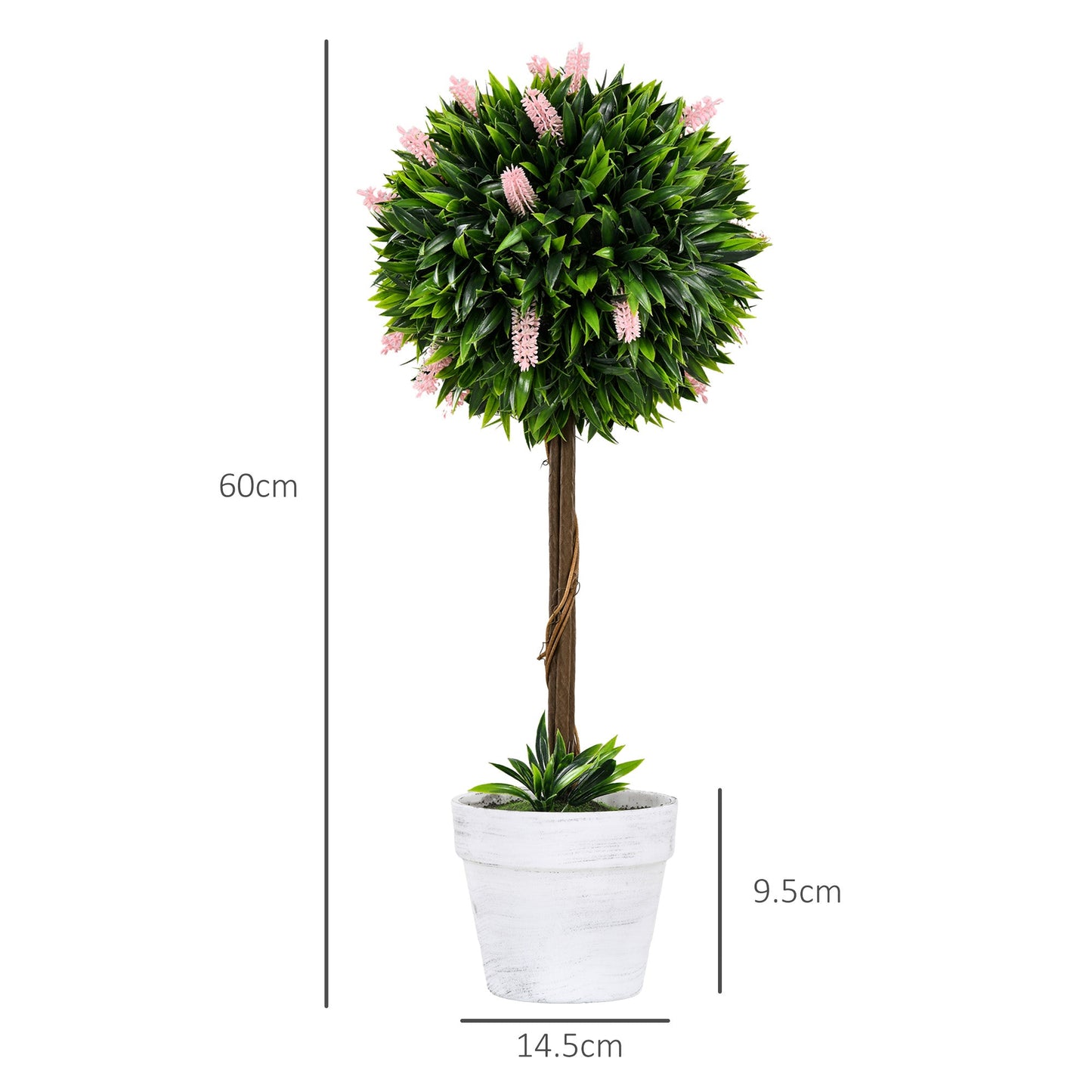 Set of 2 Decorative Artificial Plants Ball Trees with Flower for Home Indoor Outdoor Decor, 60cm ,Pink-2