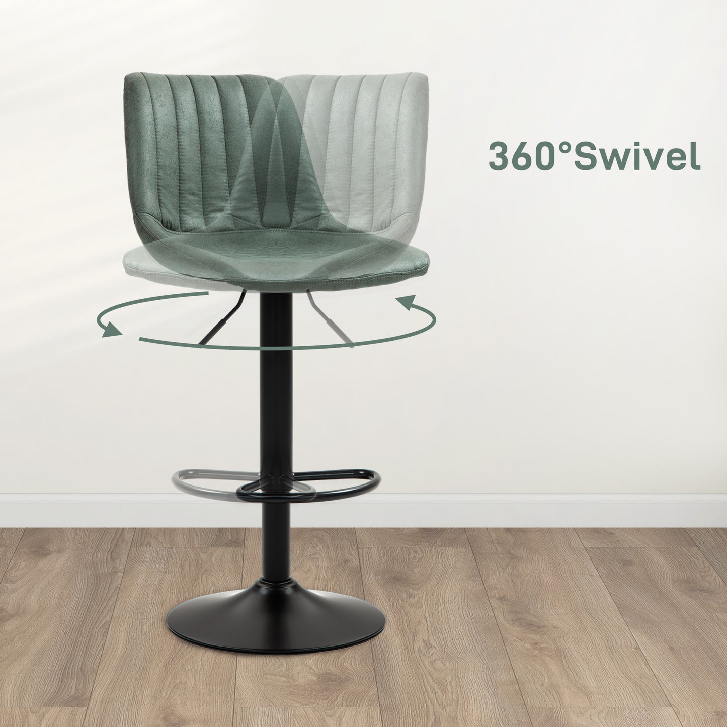Adjustable Bar Stools Set of 2 Counter Height Barstools Dining Chairs 360° Swivel with Footrest for Home Pub, Green by HOMCOM-3