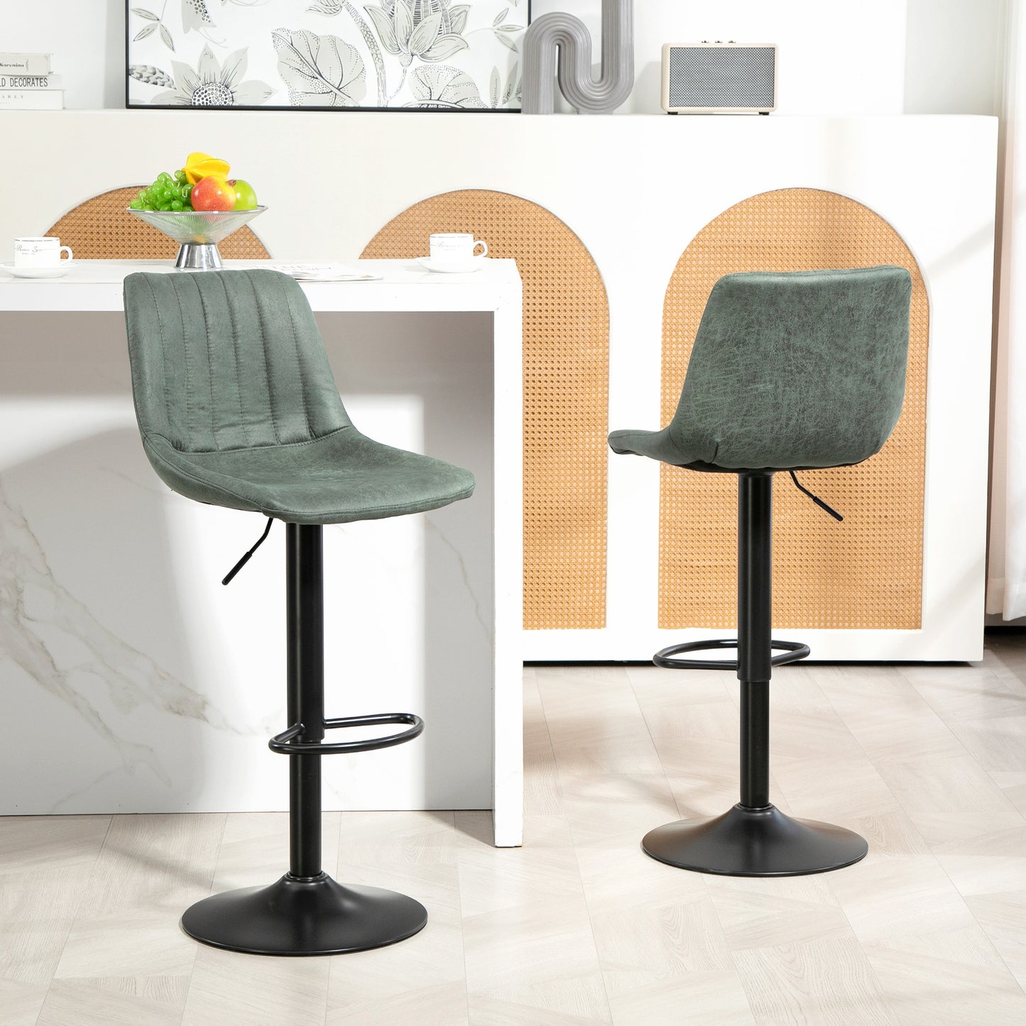 Adjustable Bar Stools Set of 2 Counter Height Barstools Dining Chairs 360° Swivel with Footrest for Home Pub, Green by HOMCOM-8