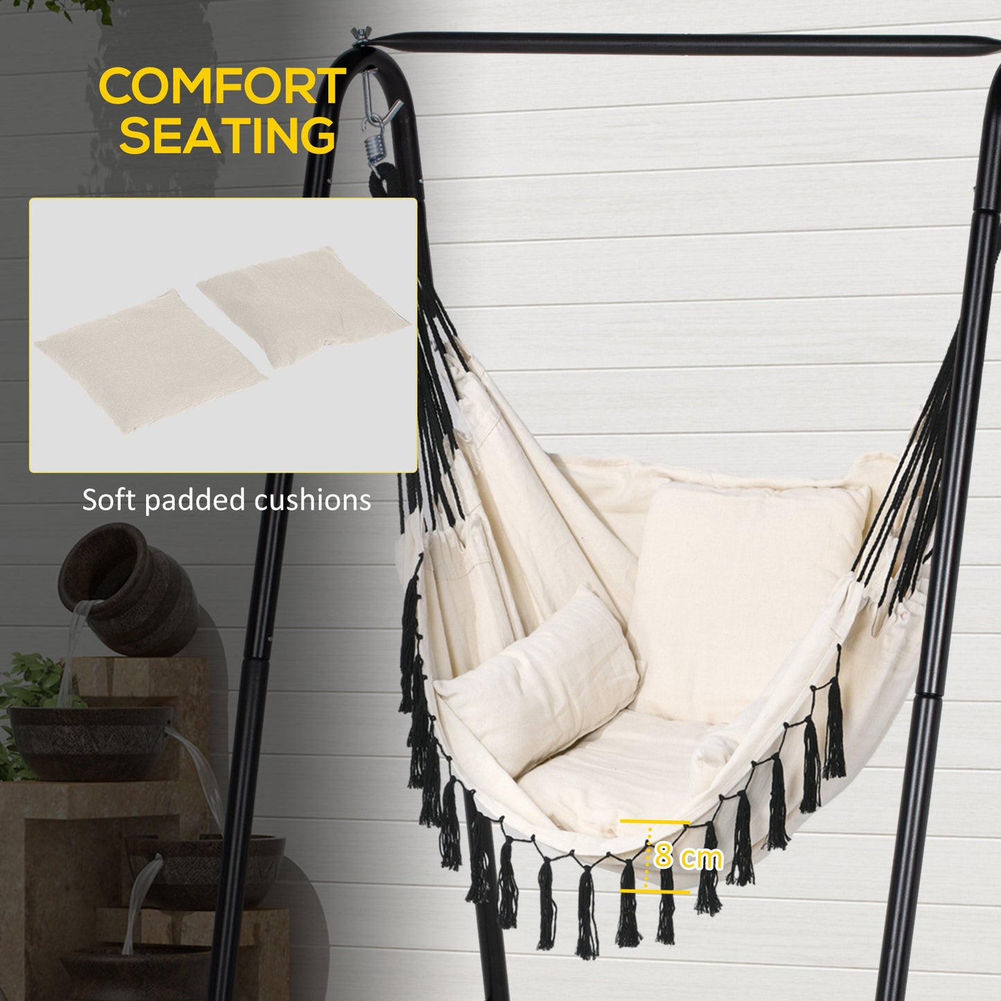 Hammock Chair with Stand, Hammock Swing Chair with Cushion, Cream White-4