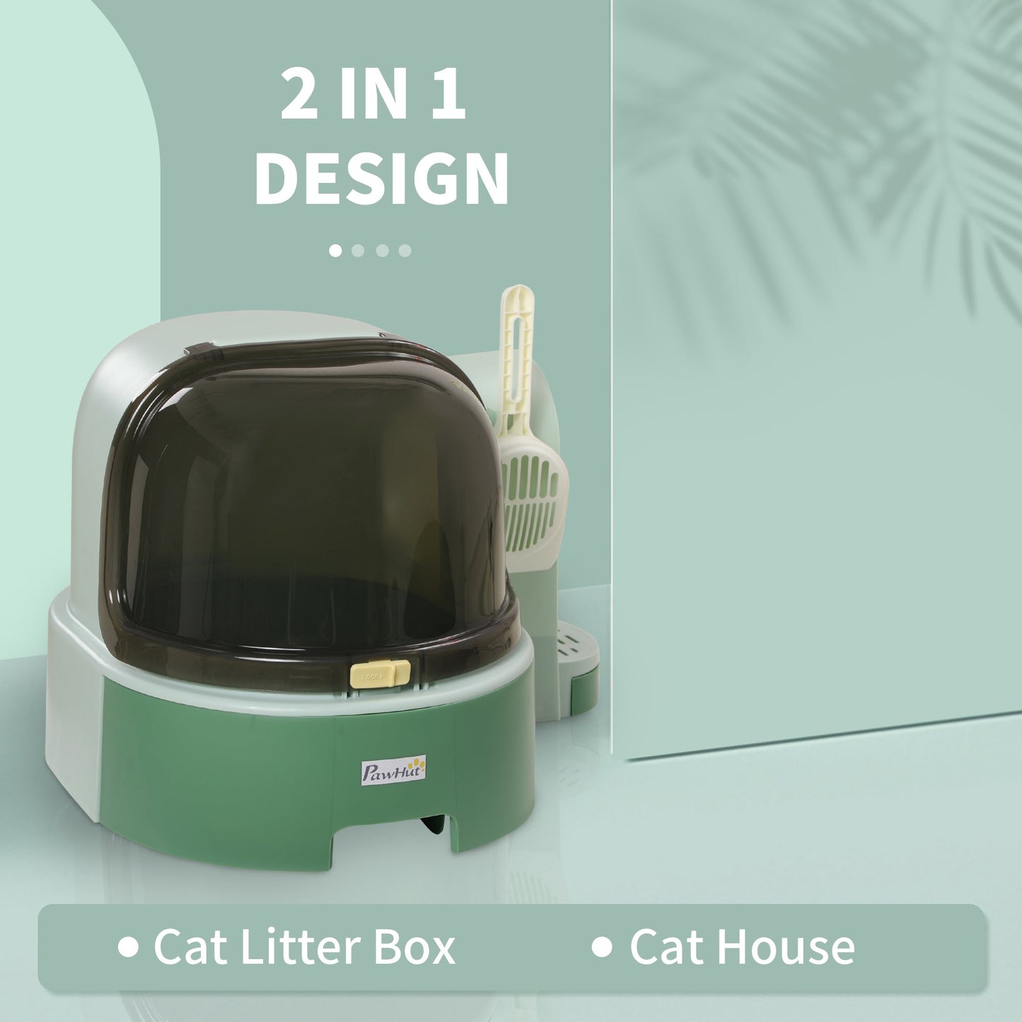 PP Cat Litter Box with Drawer Pans Scoop Openable Cover Green-3