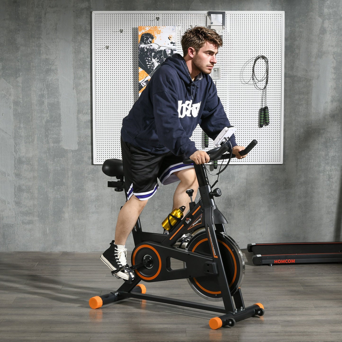 Exercise Bike, Indoor Cycling, with LCD Display, Heart Rate, Sensor - Black and Orange-1