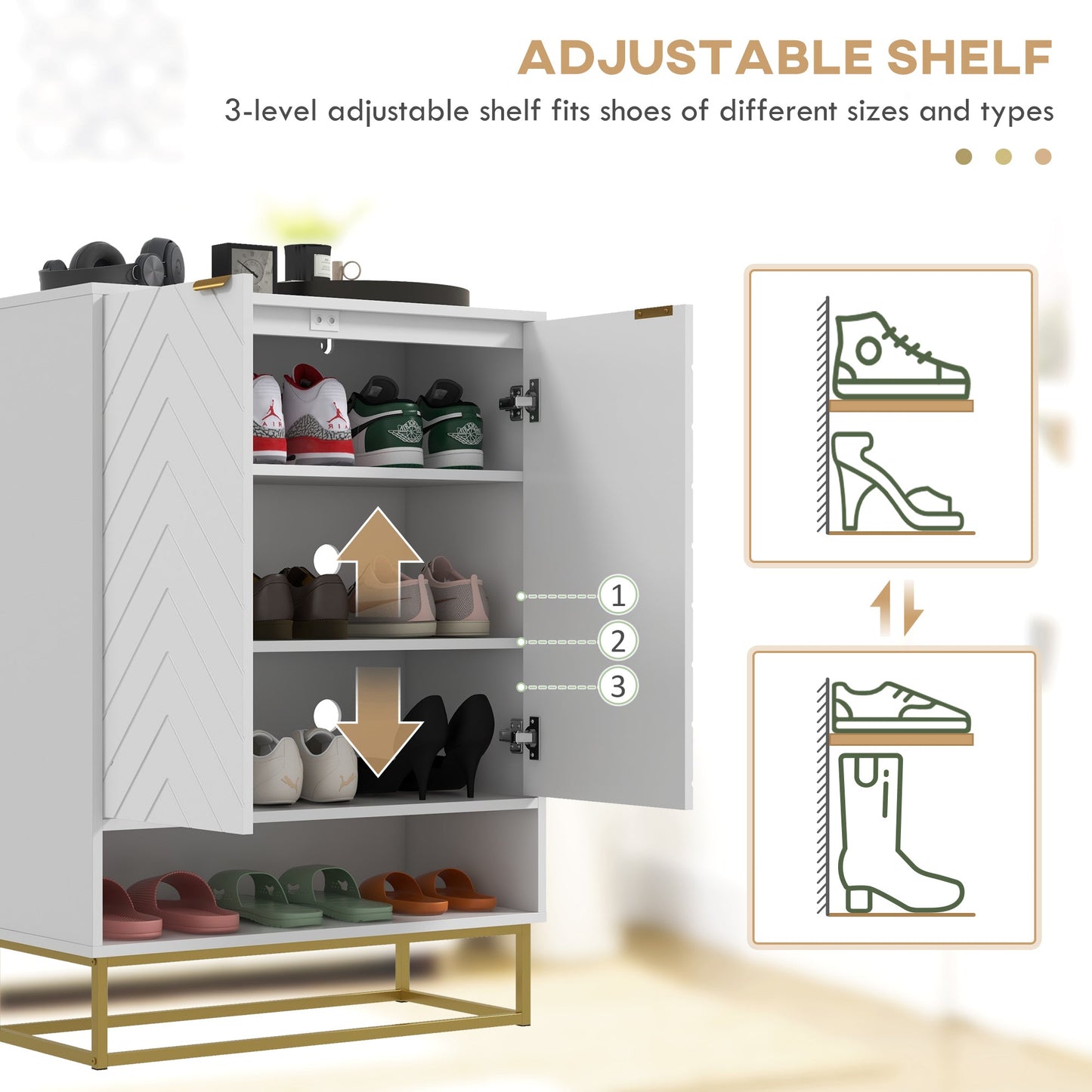 Shoe Storage Cabinet, Modern Shoe Cupboard with Open Shelf, Adjustable Shelf, 6 Vents, Shoe Rack for 12 Pairs of Shoes-4