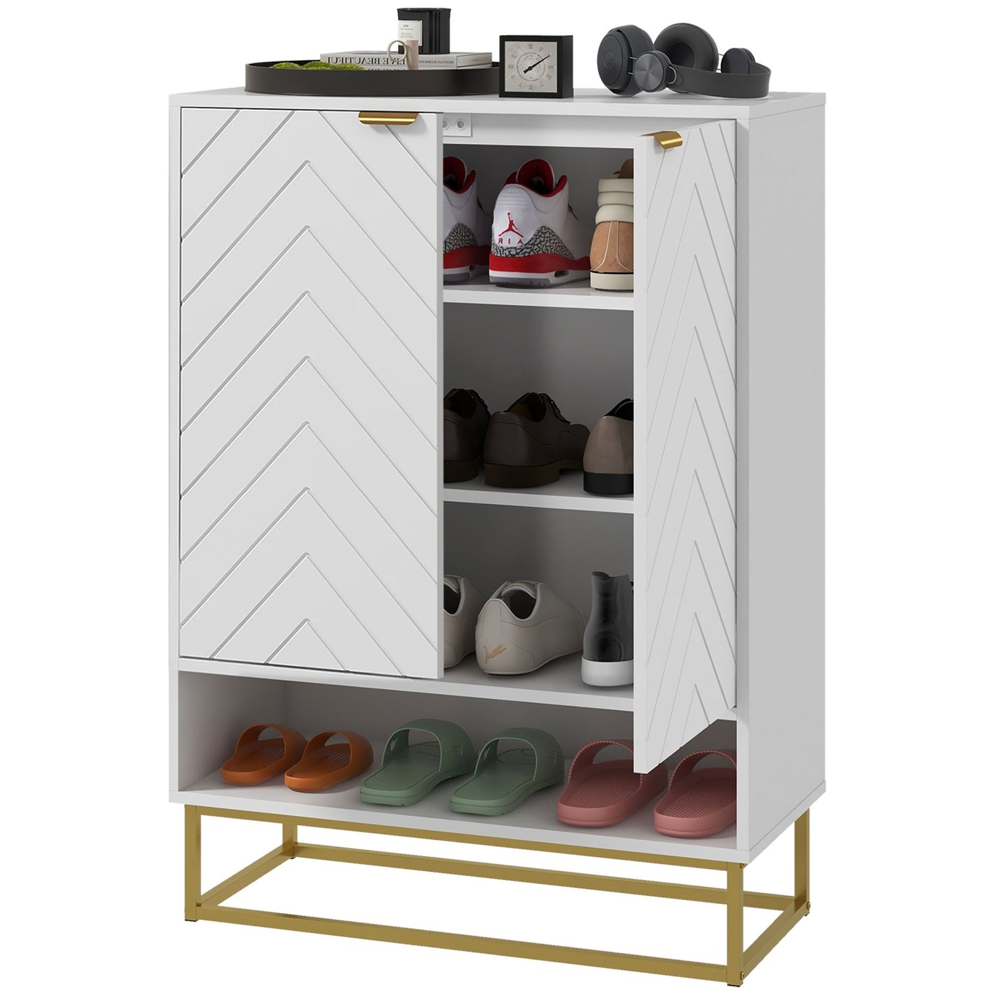 Shoe Storage Cabinet, Modern Shoe Cupboard with Open Shelf, Adjustable Shelf, 6 Vents, Shoe Rack for 12 Pairs of Shoes-0