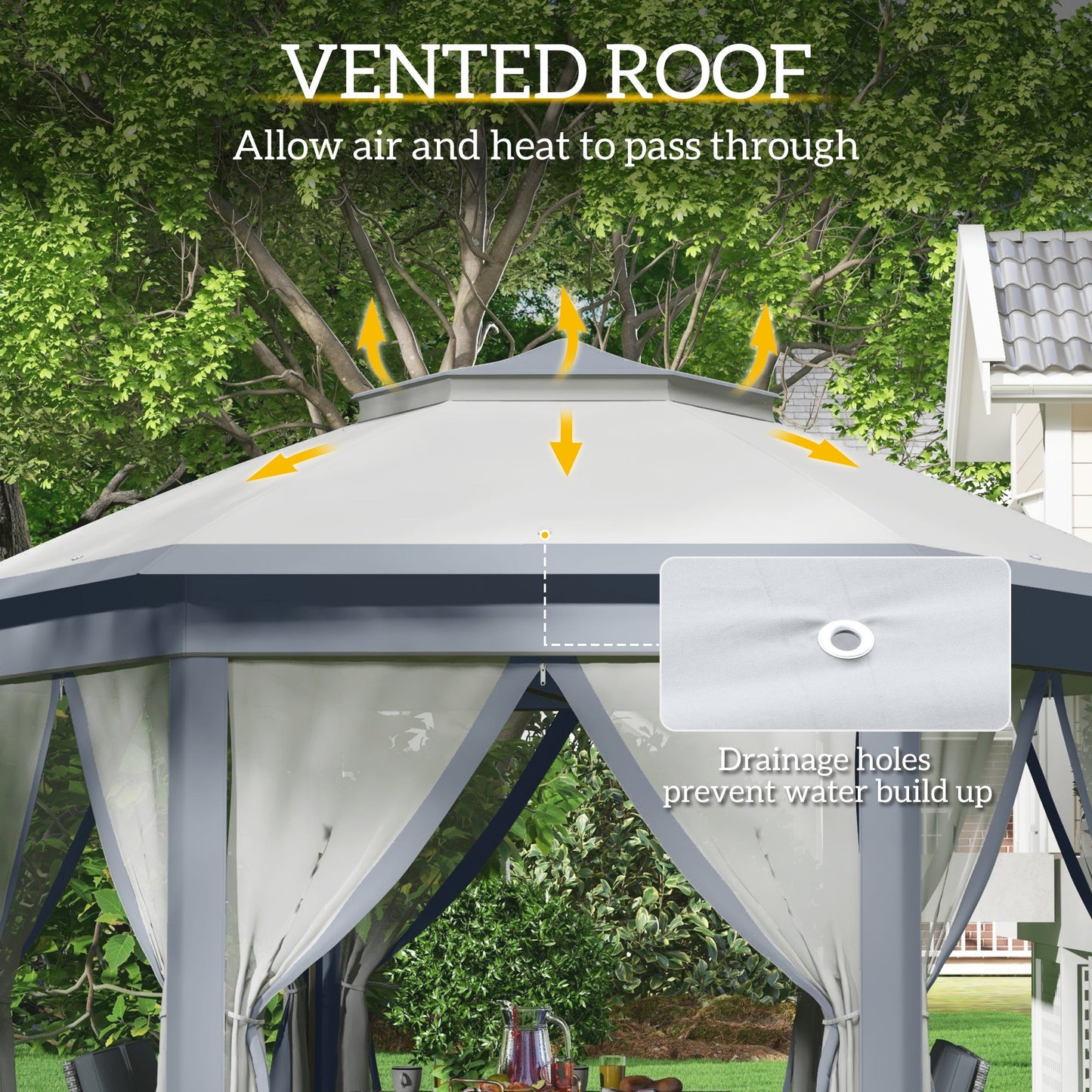 3 x 4m Metal Frame Hexagon Gazebo, with Curtains - Grey-4