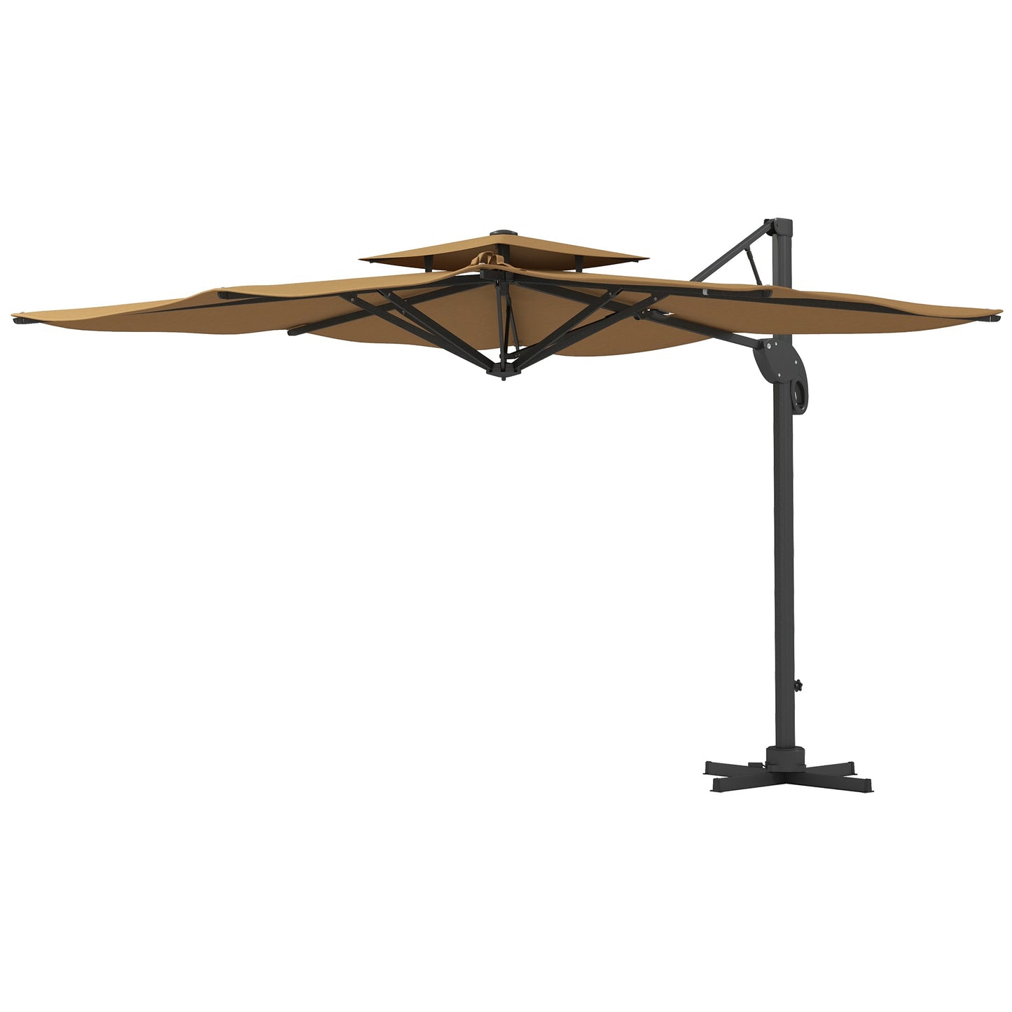 Garden Parasol, 3(m) Cantilever Parasol with Hydraulic Mechanism, Dual Vented Top, 8 Ribs, Cross Base, Khaki-0