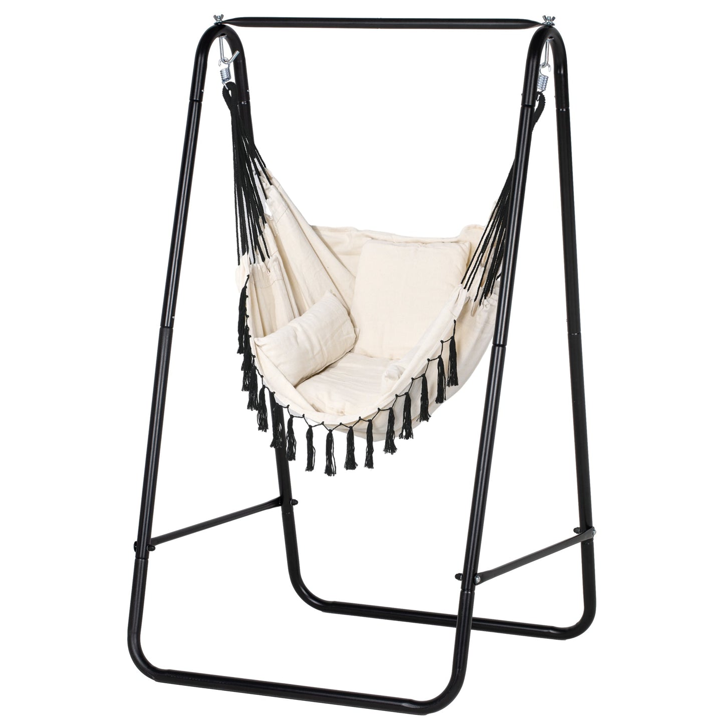 Hammock Chair with Stand, Hammock Swing Chair with Cushion, Cream White-0