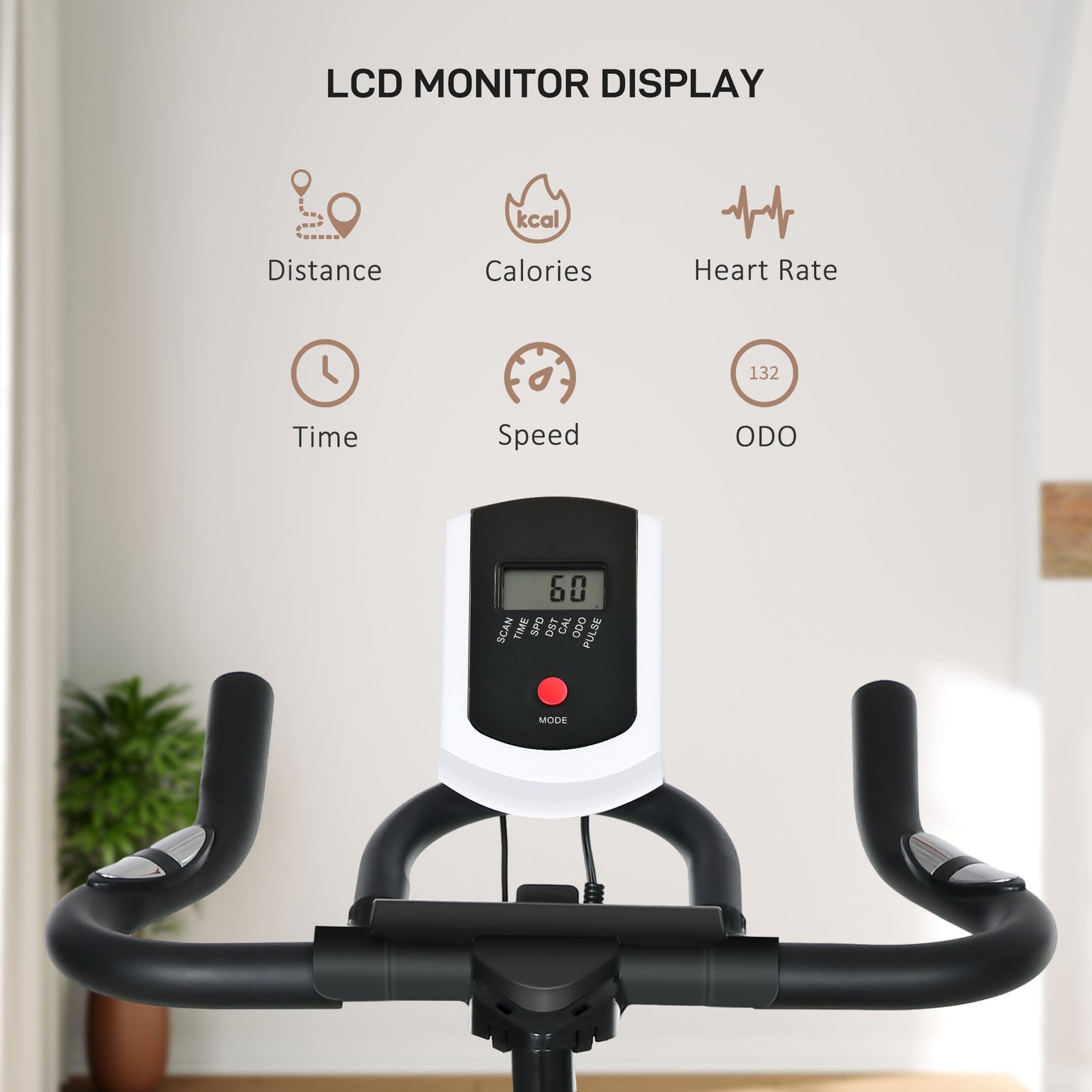 Exercise Bike, Indoor Cycling, with LCD Display, Heart Rate, Sensor - Black and Orange-3