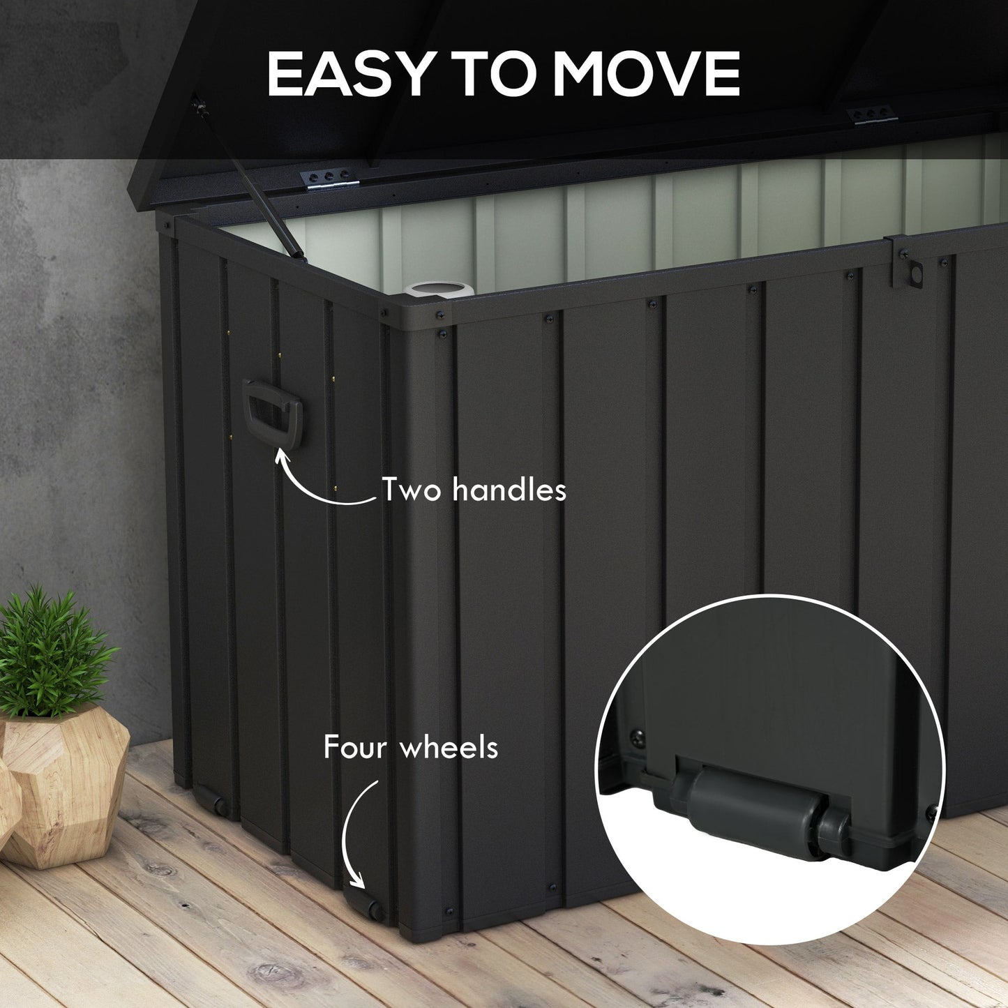 450L Galvanised Steel Garden Storage Box, with Wheels - Dark Grey-3