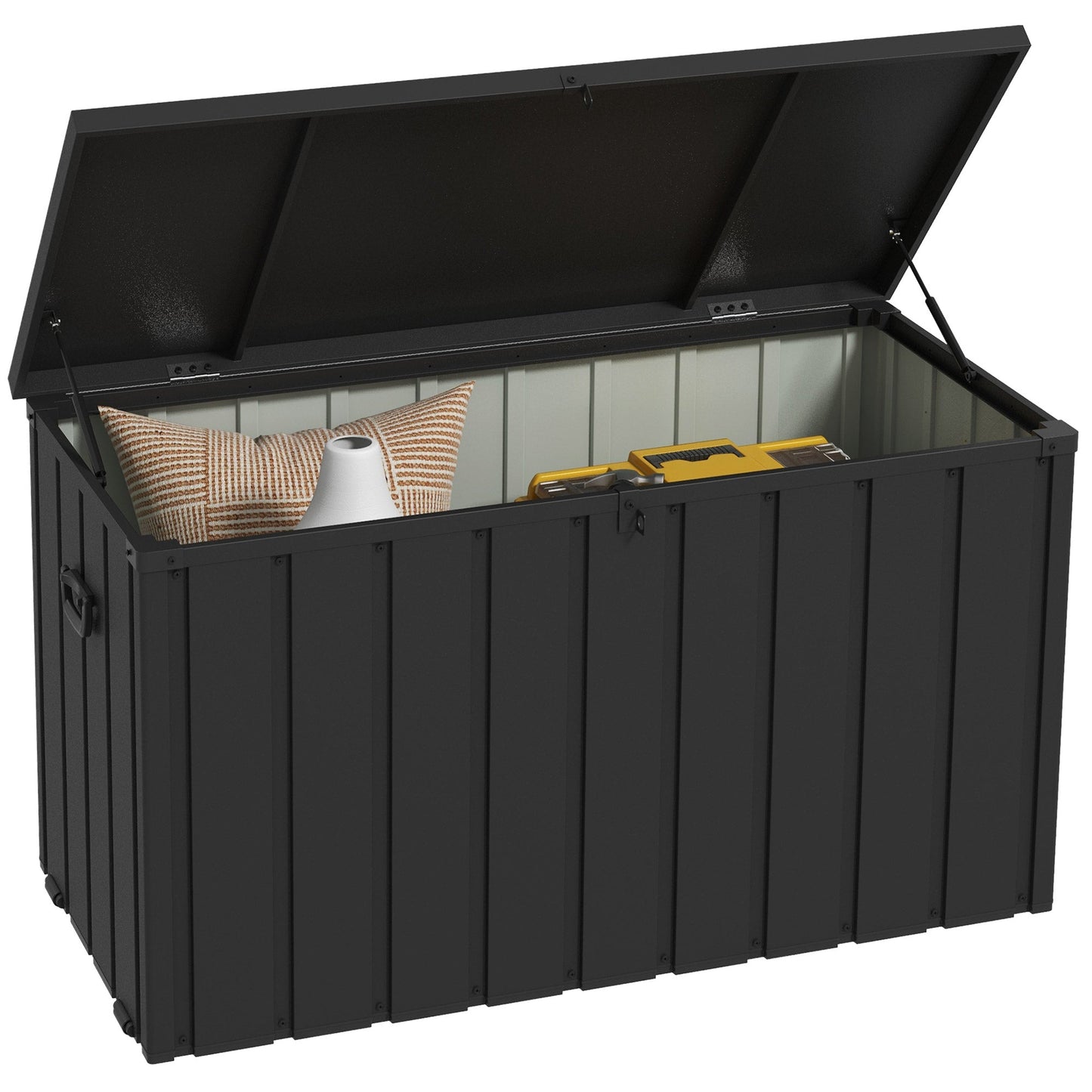 450L Galvanised Steel Garden Storage Box, with Wheels - Dark Grey-0