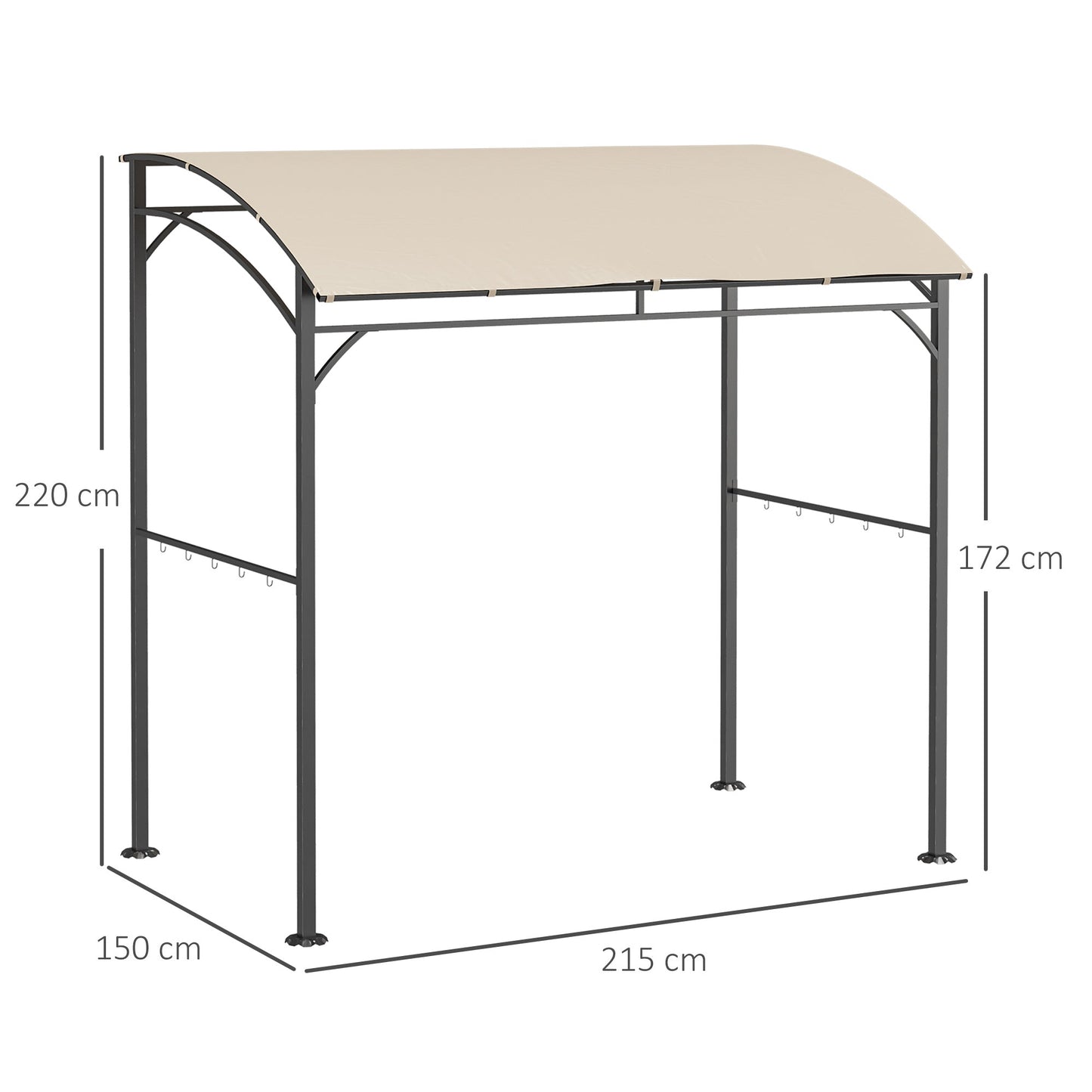 2.2 x 1.5 m BBQ Grill Gazebo Tent, Garden Grill with Metal Frame, Curved Canopy and 10 Hooks, Outdoor Sun Shade, Beige-2